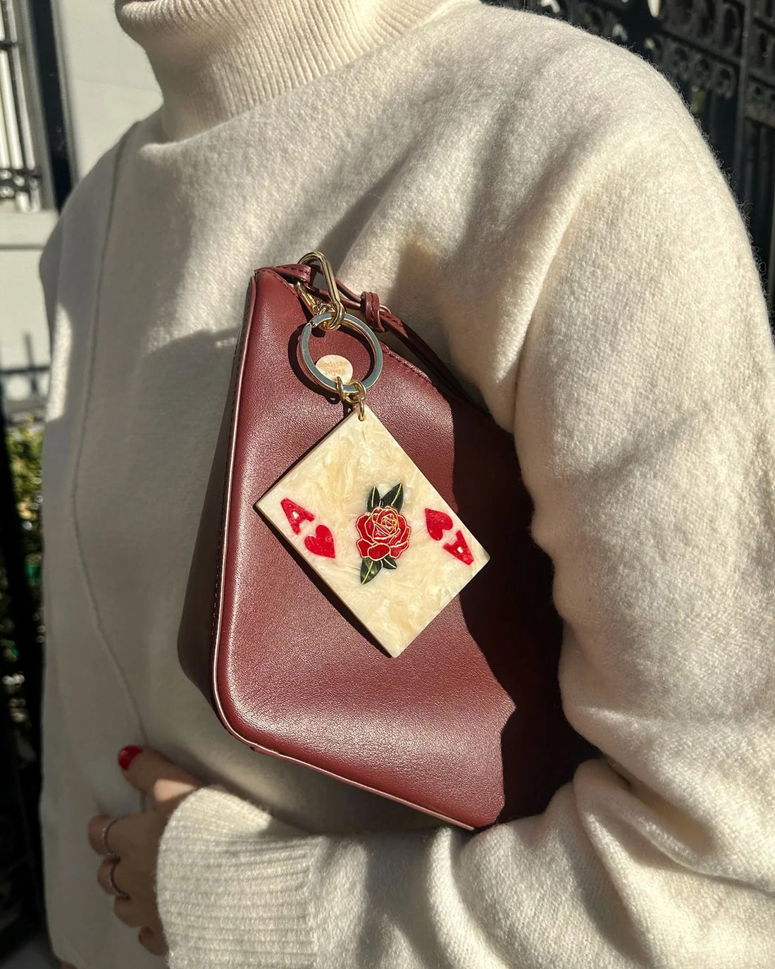 Ace Of Hearts Keyring - Cream/Red