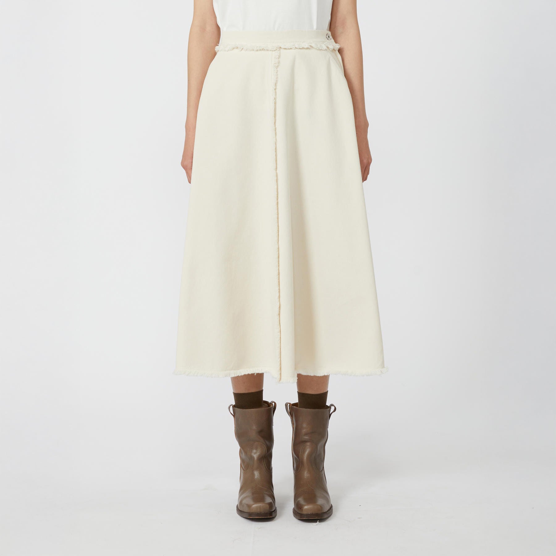 Alvaro Frayed Denim Skirt - Ecru