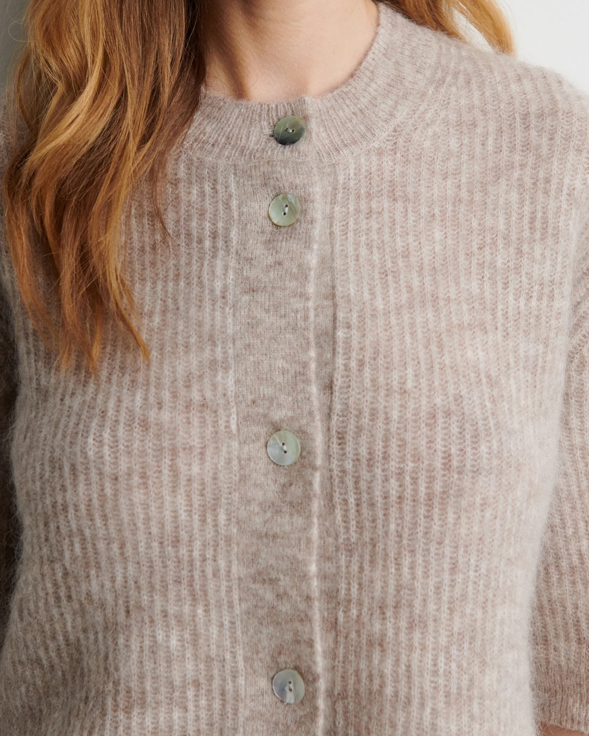 Andrea Knit Rib Cardigan - Light Beige Melange