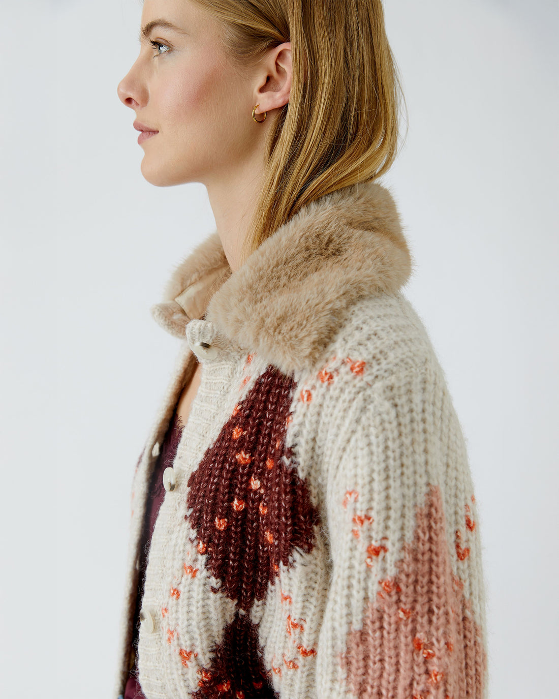 Argyll Knit Cardi - Stone Red