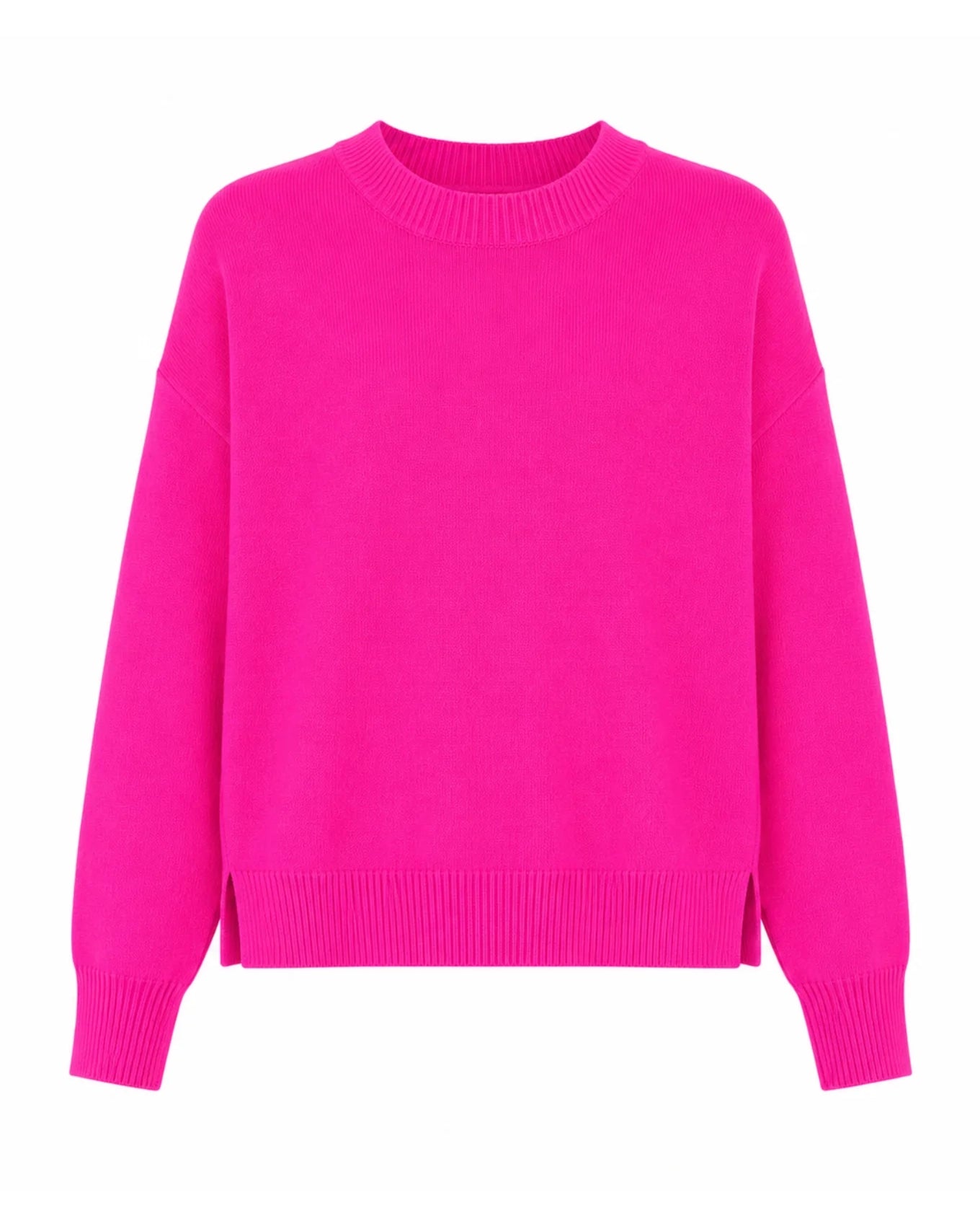 Aurora Long Sleeve Round Neck Jumper - Neon Pink