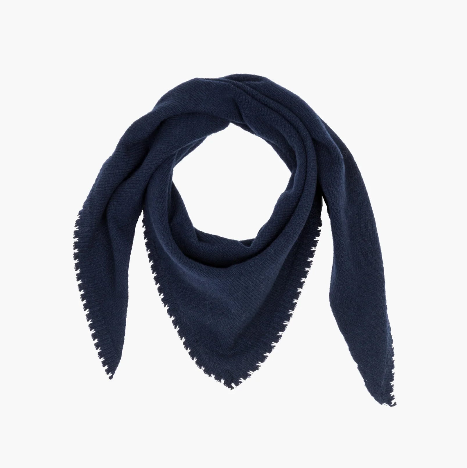 Boro Blanket Stitch Triangle Scarf - Navy/Greige