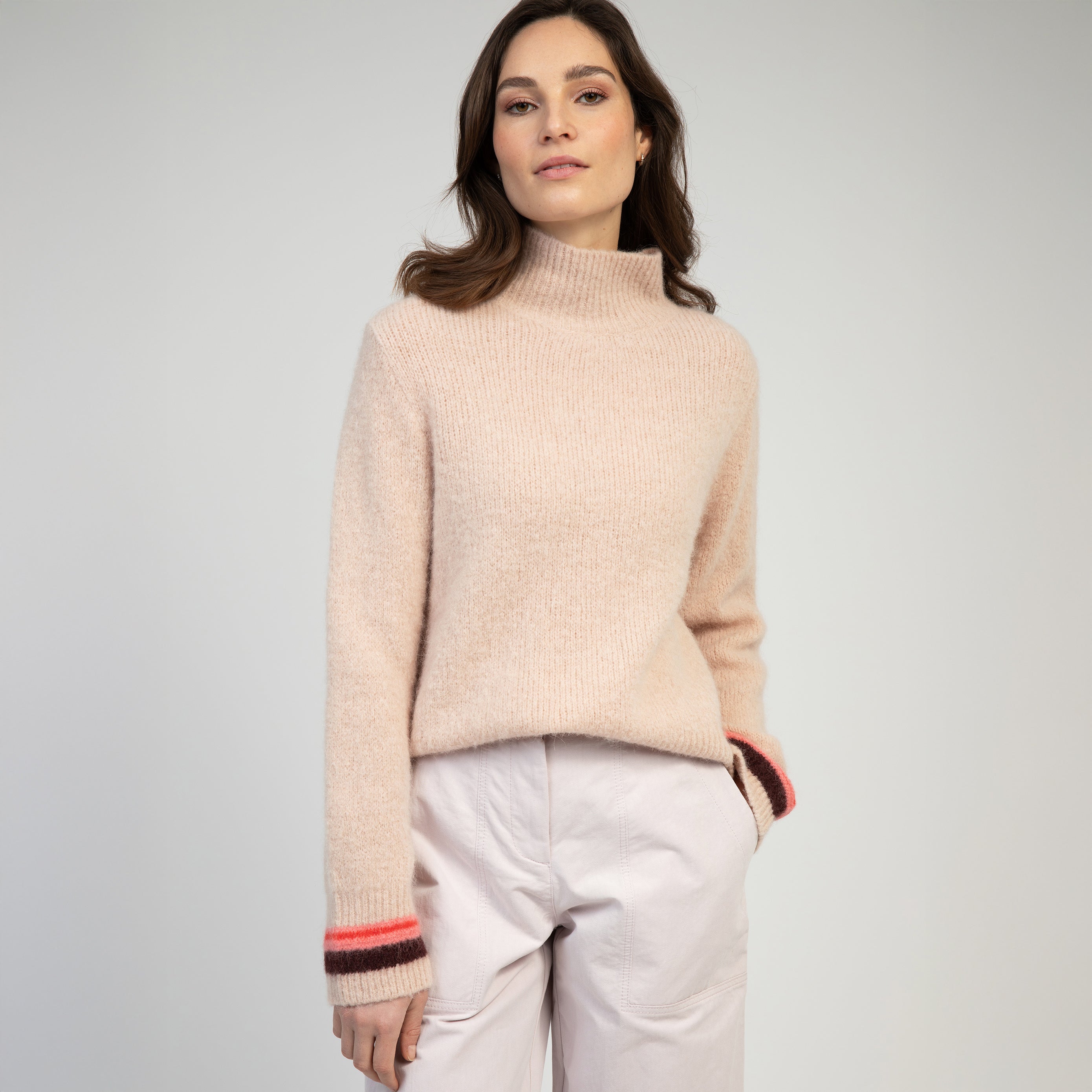 Bregan Stripe Trim Turtle Neck - Shell