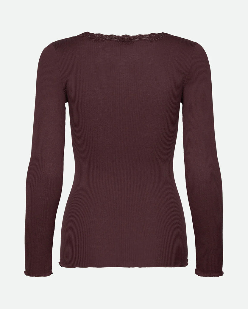 Babette Long Sleeve U-Neck Lace T-Shirt - Fudge