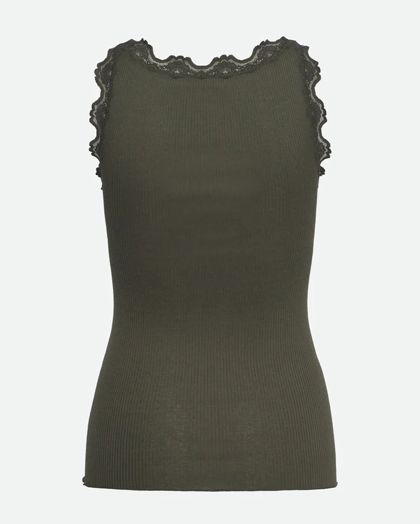 Babette Sleeveless U-Neck Long Lace Top - Forest Night