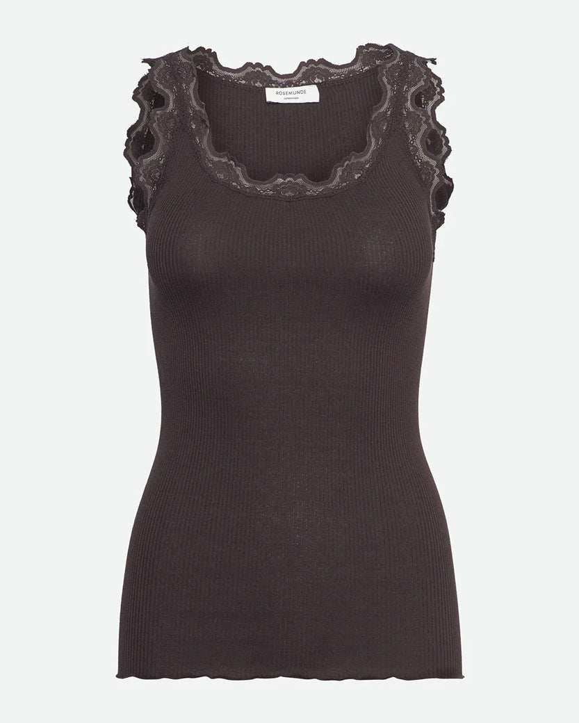 Babette Sleeveless U-Neck Long Lace Top - Ganache