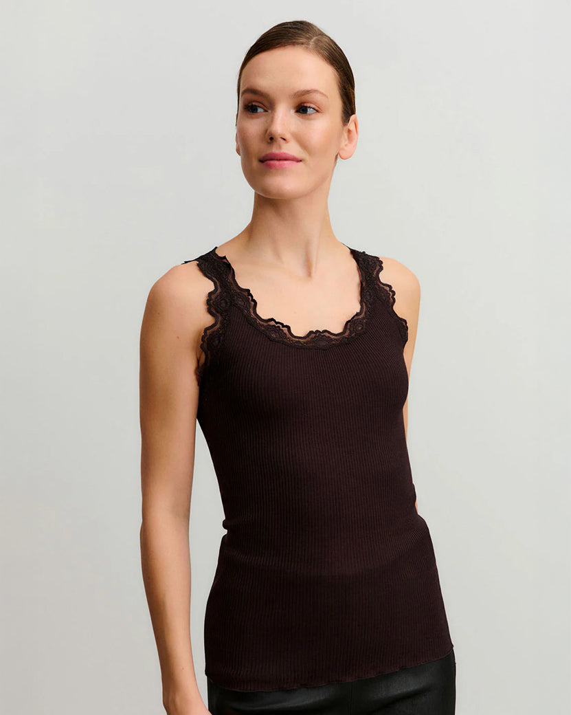Babette Sleeveless U-Neck Long Lace Top - Ganache