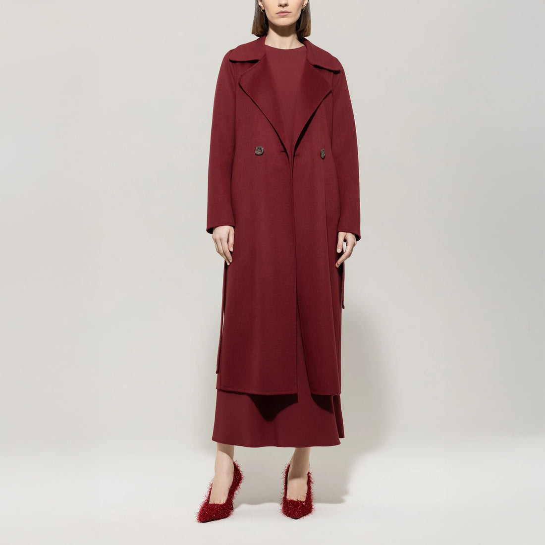 Belted Coat - Berry Red
