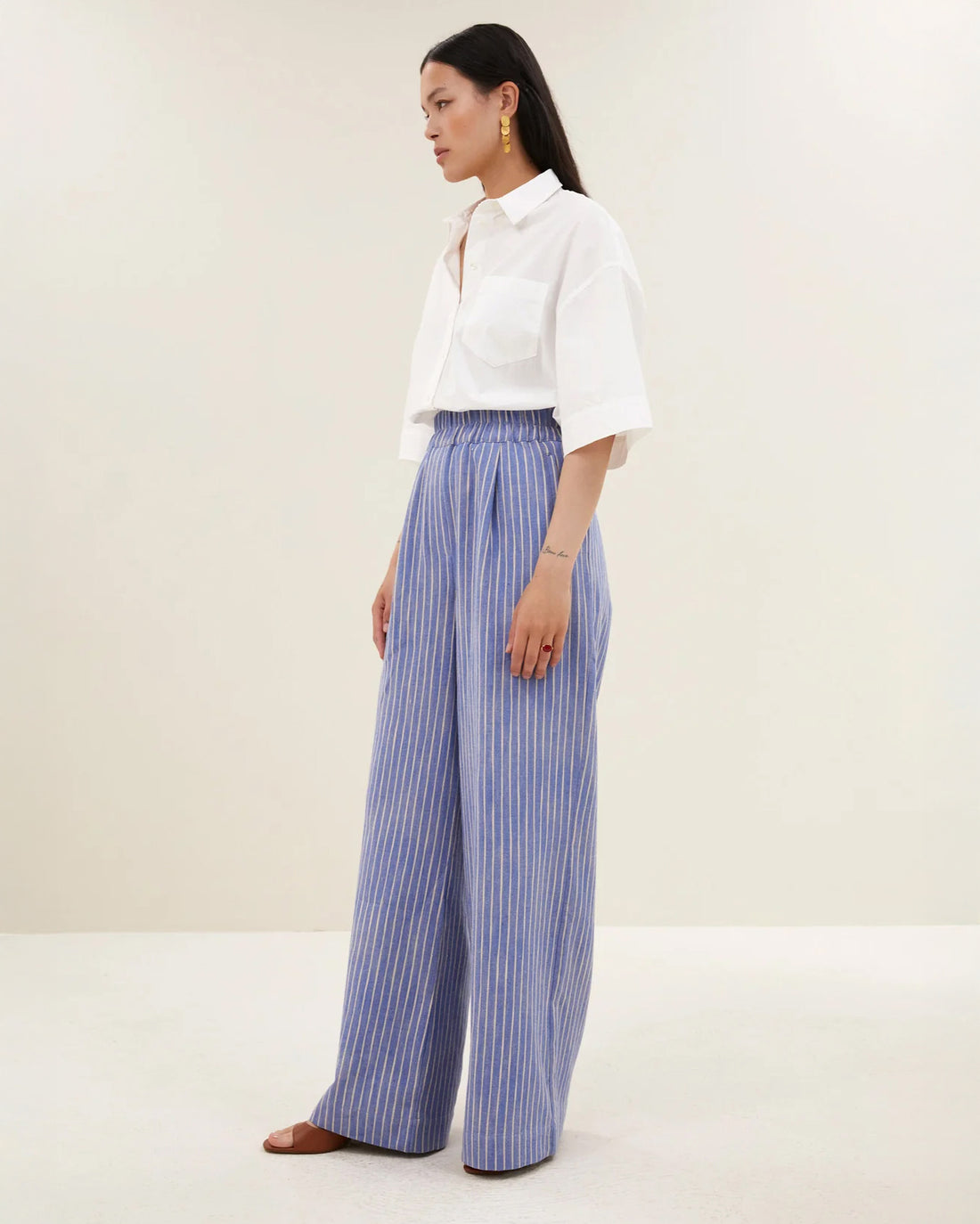 Benji Stripe Wide Leg Trousers - Sapphire Blue