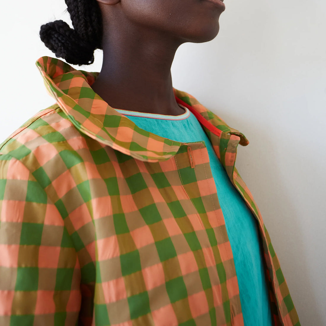 Billy Check Peter Pan Collar Jacket - Coral