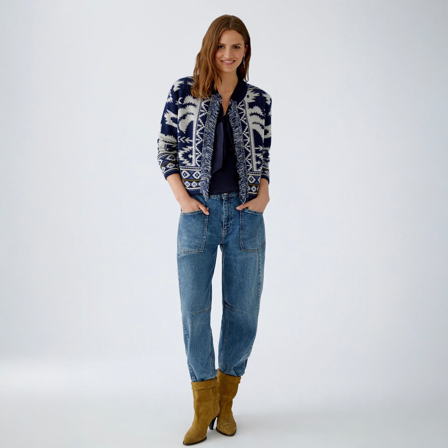 Blue White Knitted Fringed Cardi - Blue White