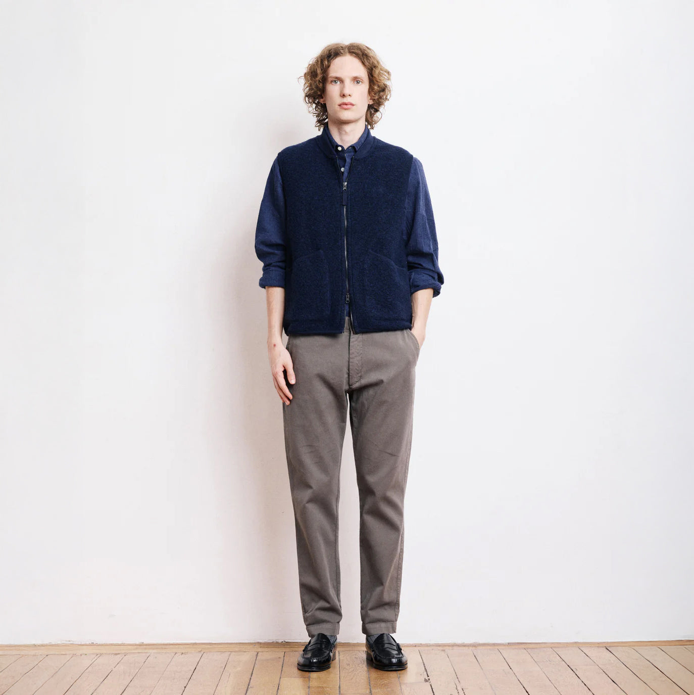 Boiled Wool Vest - Navy
