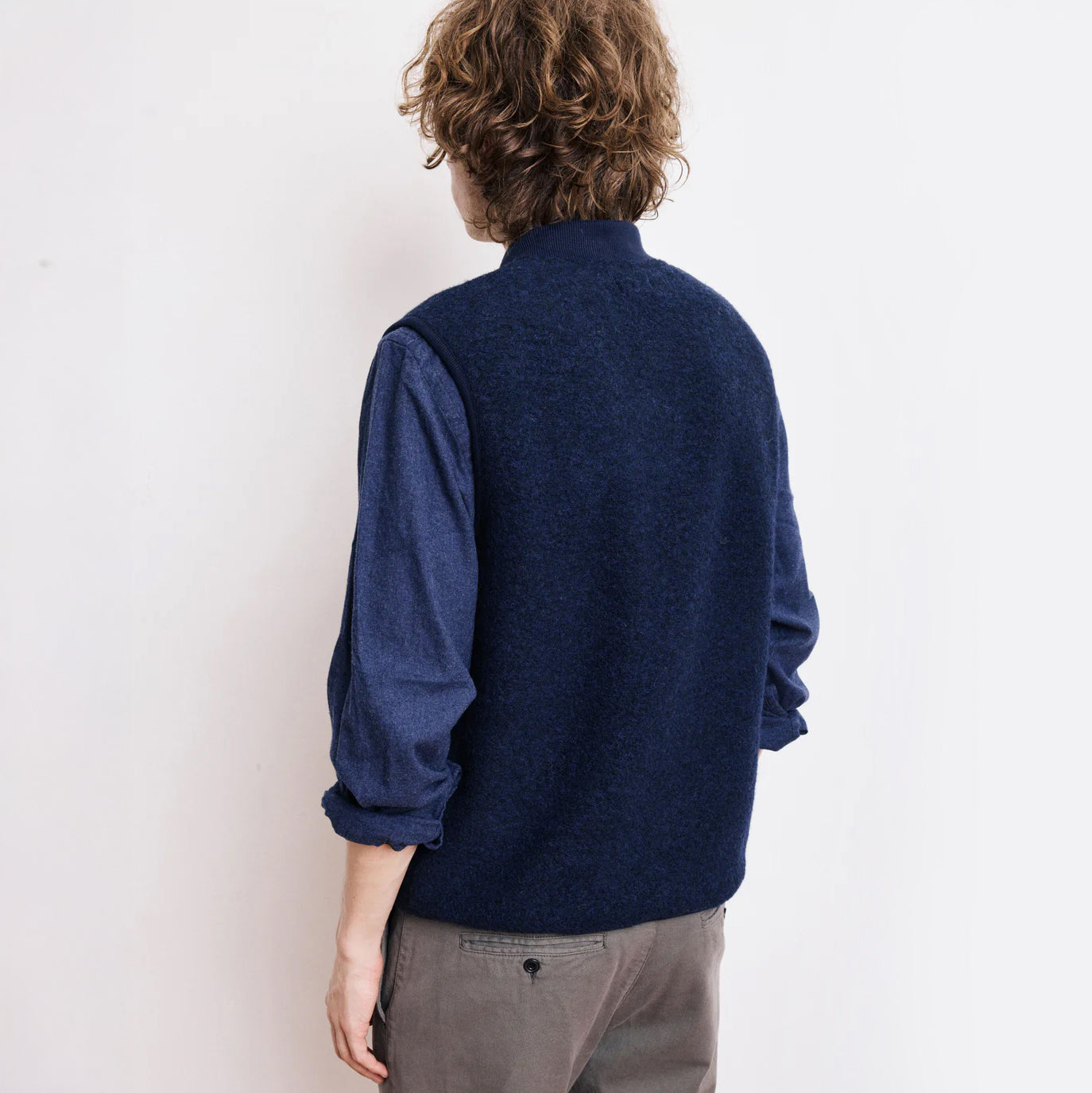 Boiled Wool Vest - Navy
