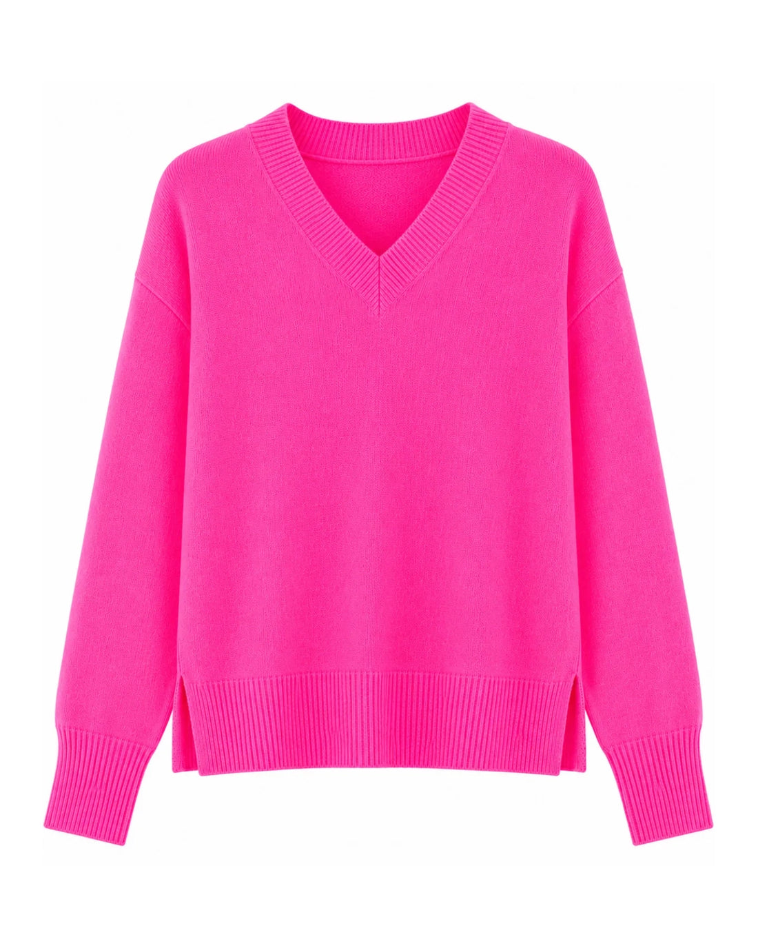 Boulder Long Sleeve V Neck Jumper - Neon Pink
