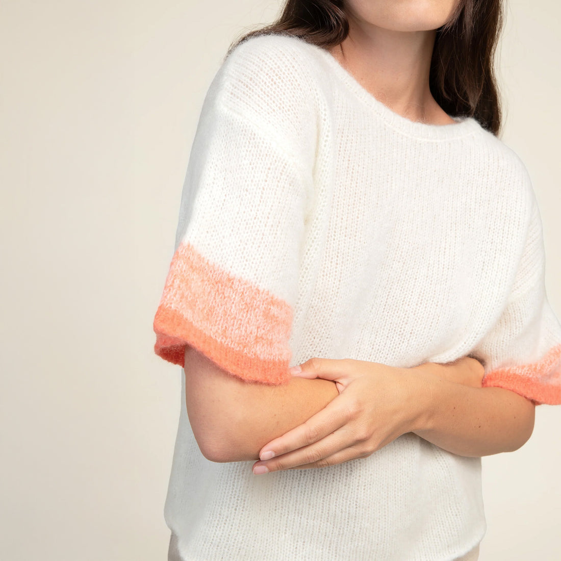 Branko Short Sleeve Contrast Sleeve Jumper - Corail