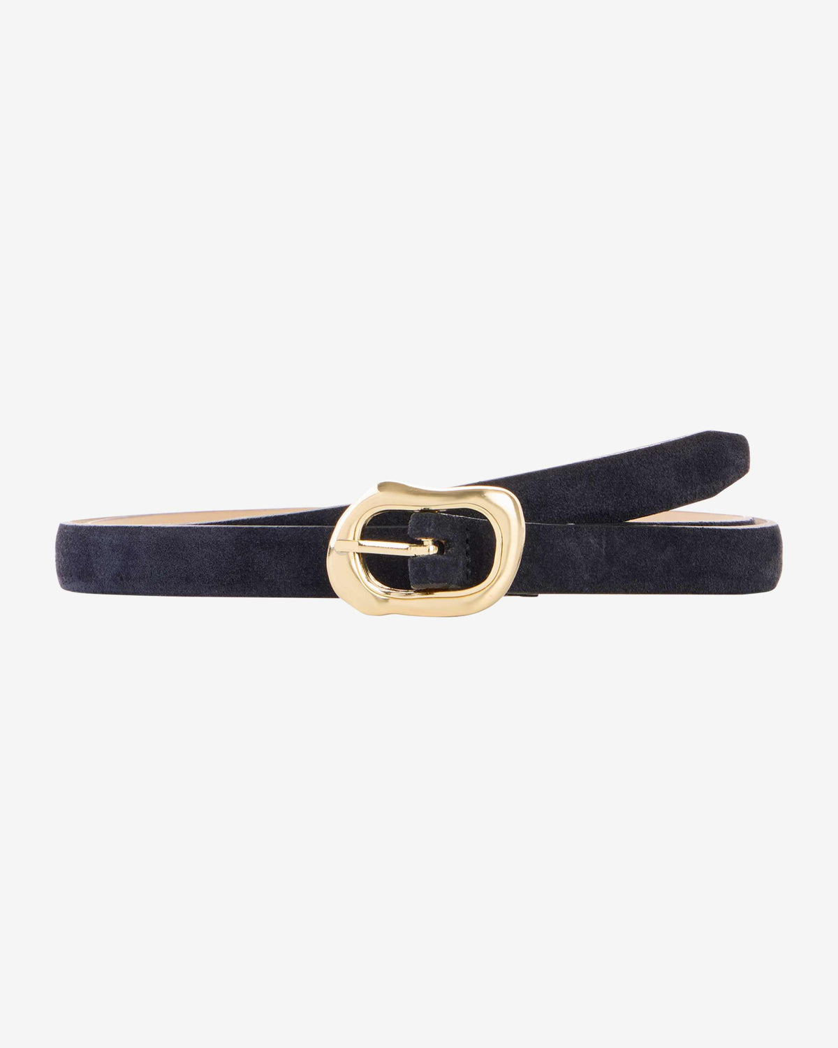 Suede Small Gold Buckle Belt - Navy