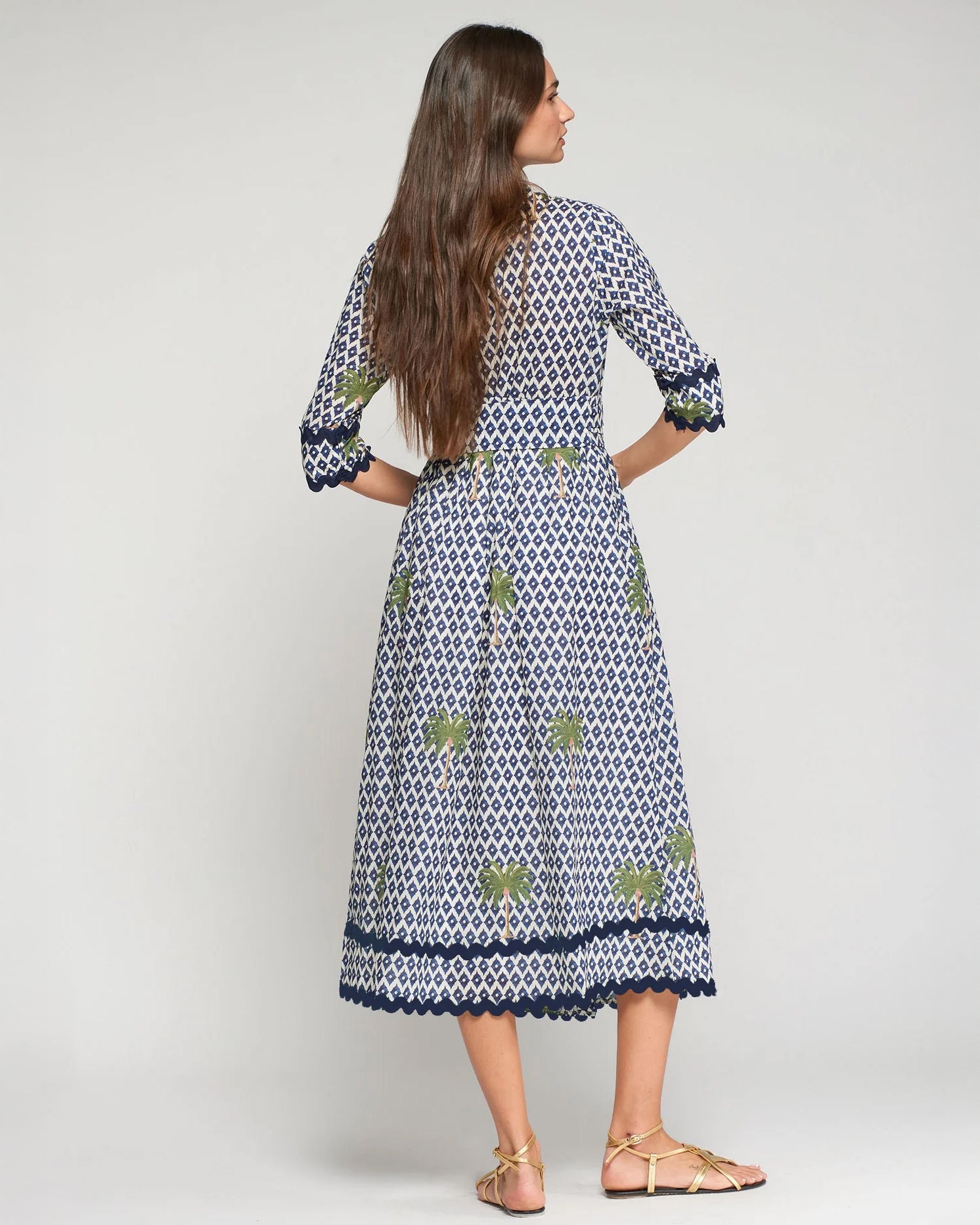 Brenda Ric Rac Printed Shirt Dress - Navy