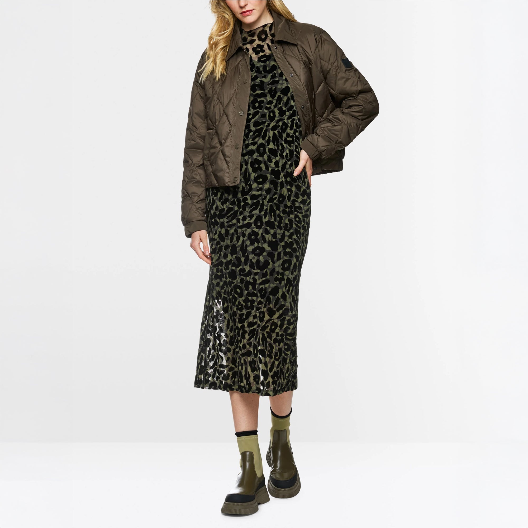 Burnout Animal Print Dress - Olive Drab