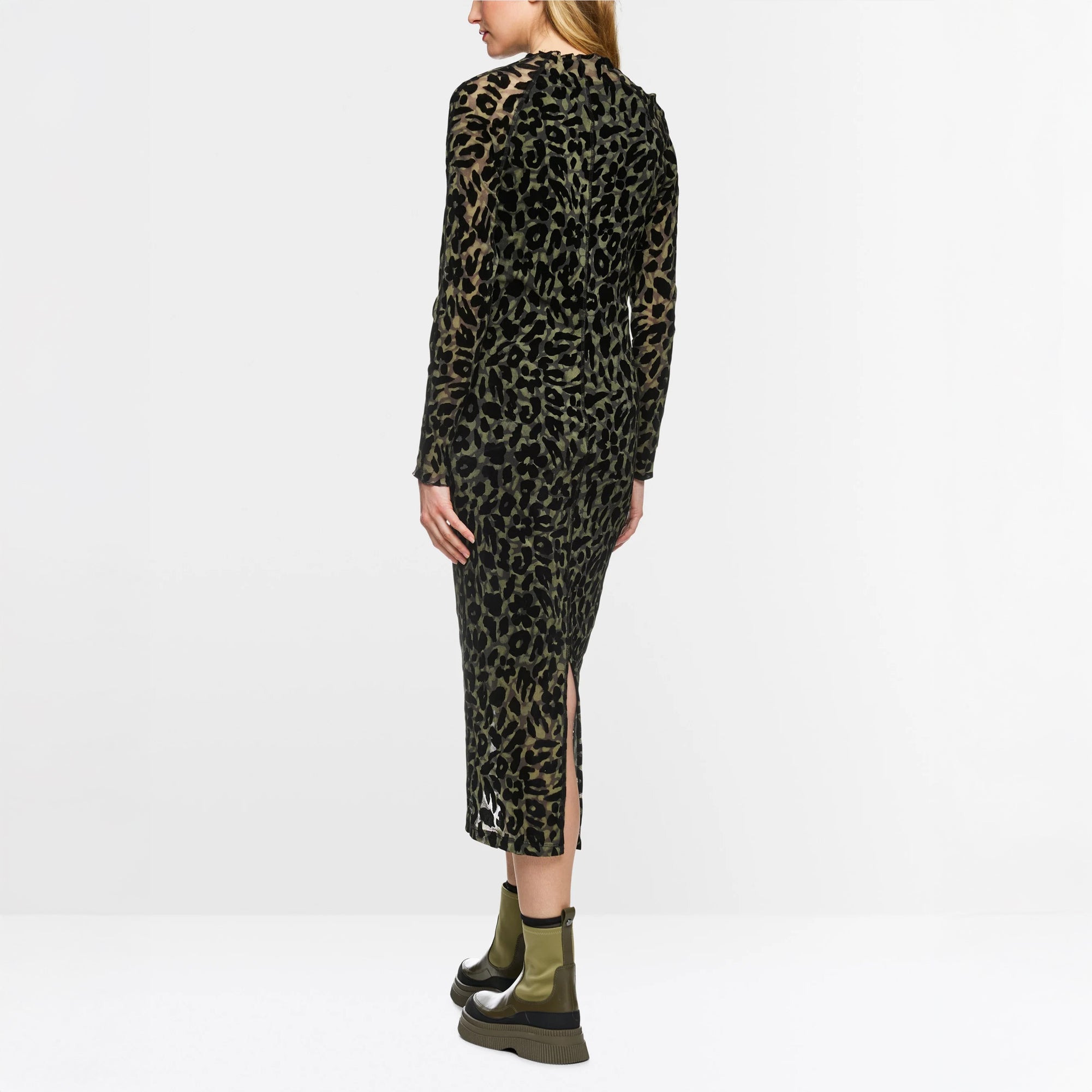 Burnout Animal Print Dress - Olive Drab