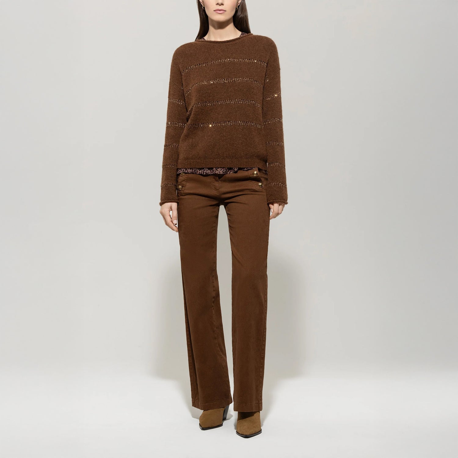 Button Detail Trouser - Walnut