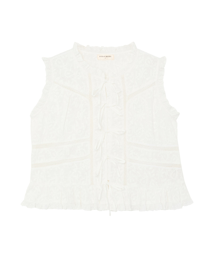 Camila Emb Tie Top - White