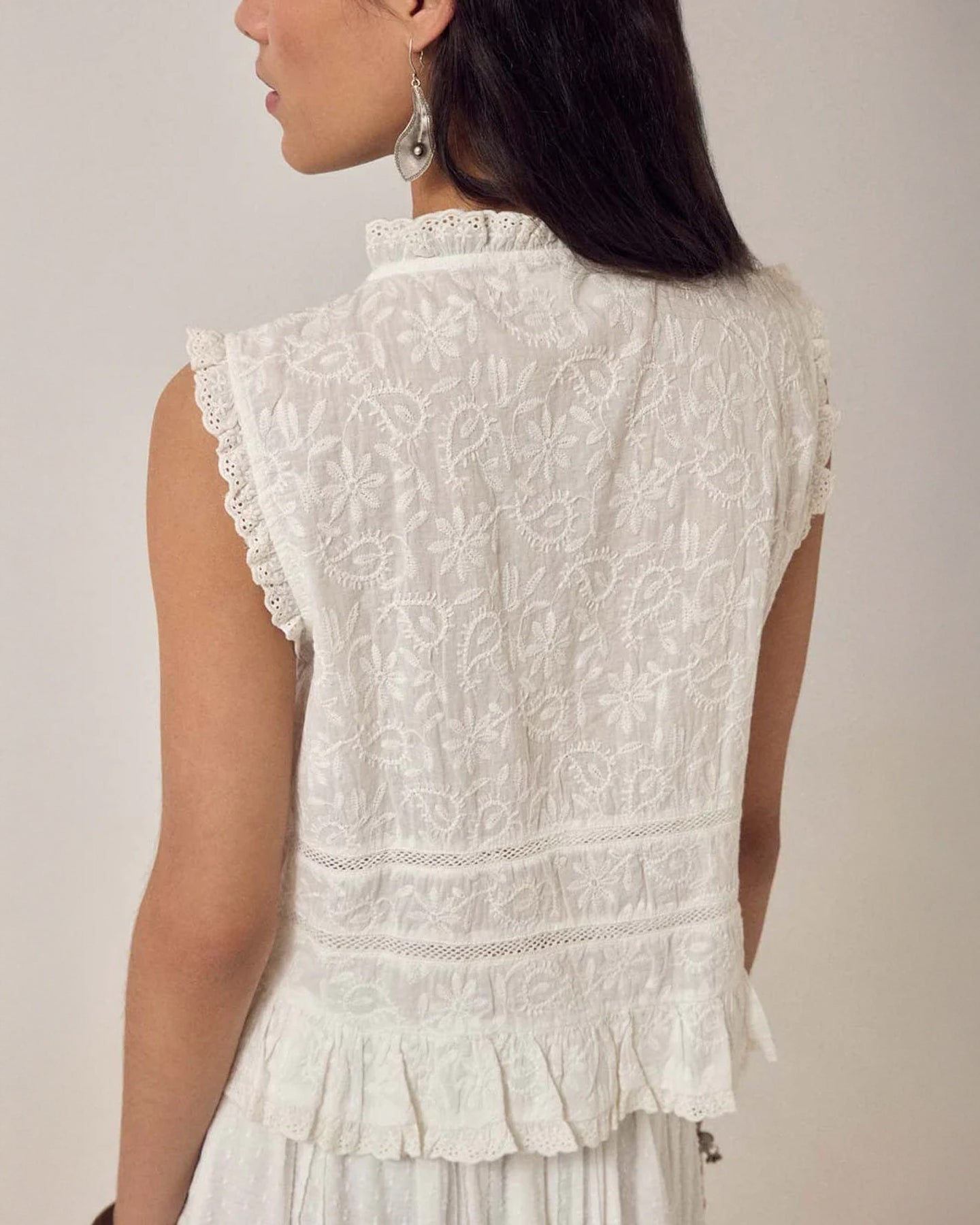 Camila Emb Tie Top - White