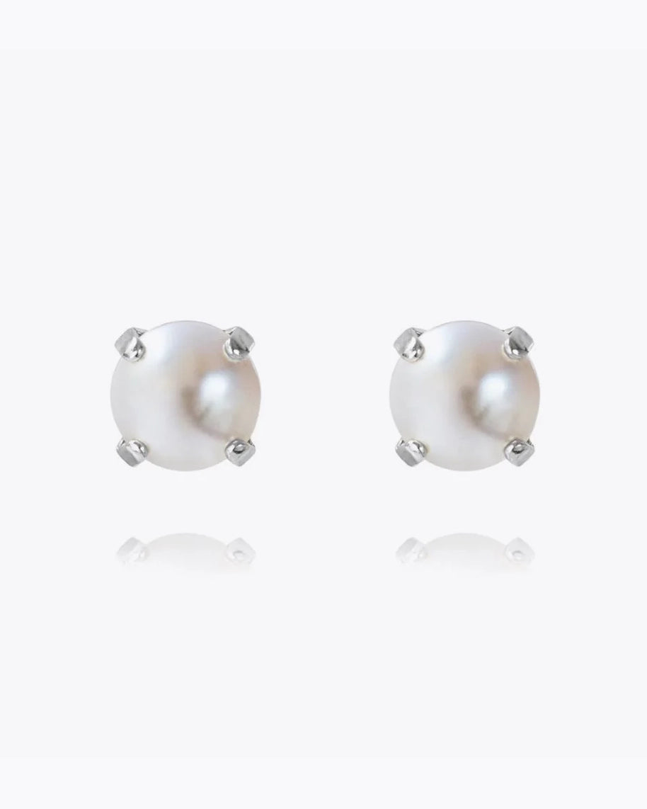 Classic Stud Earrings Rhodium - Pearl