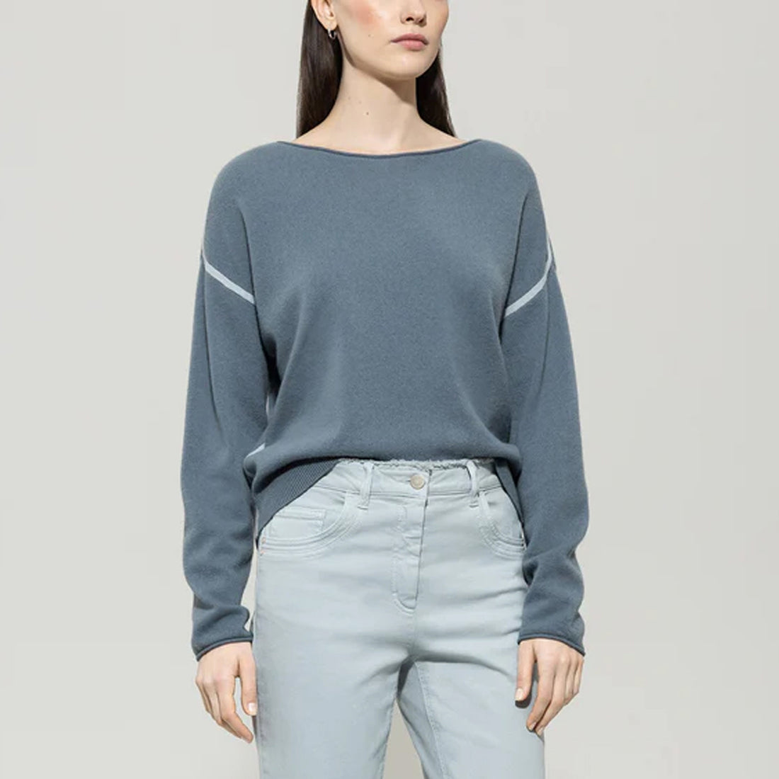 Cashmere Blend Seam Detail Knit - Greyish Blue