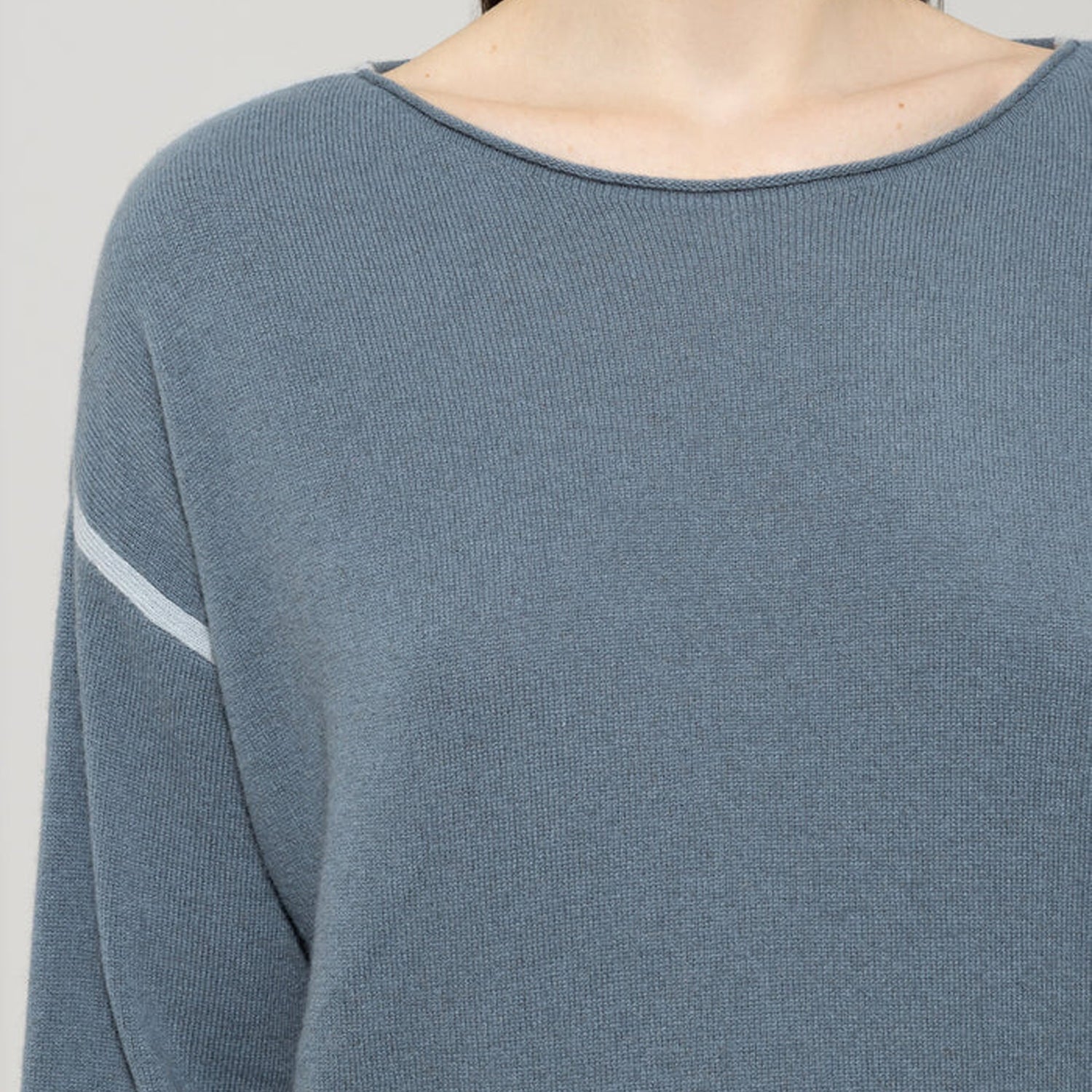 Cashmere Blend Seam Detail Knit - Greyish Blue