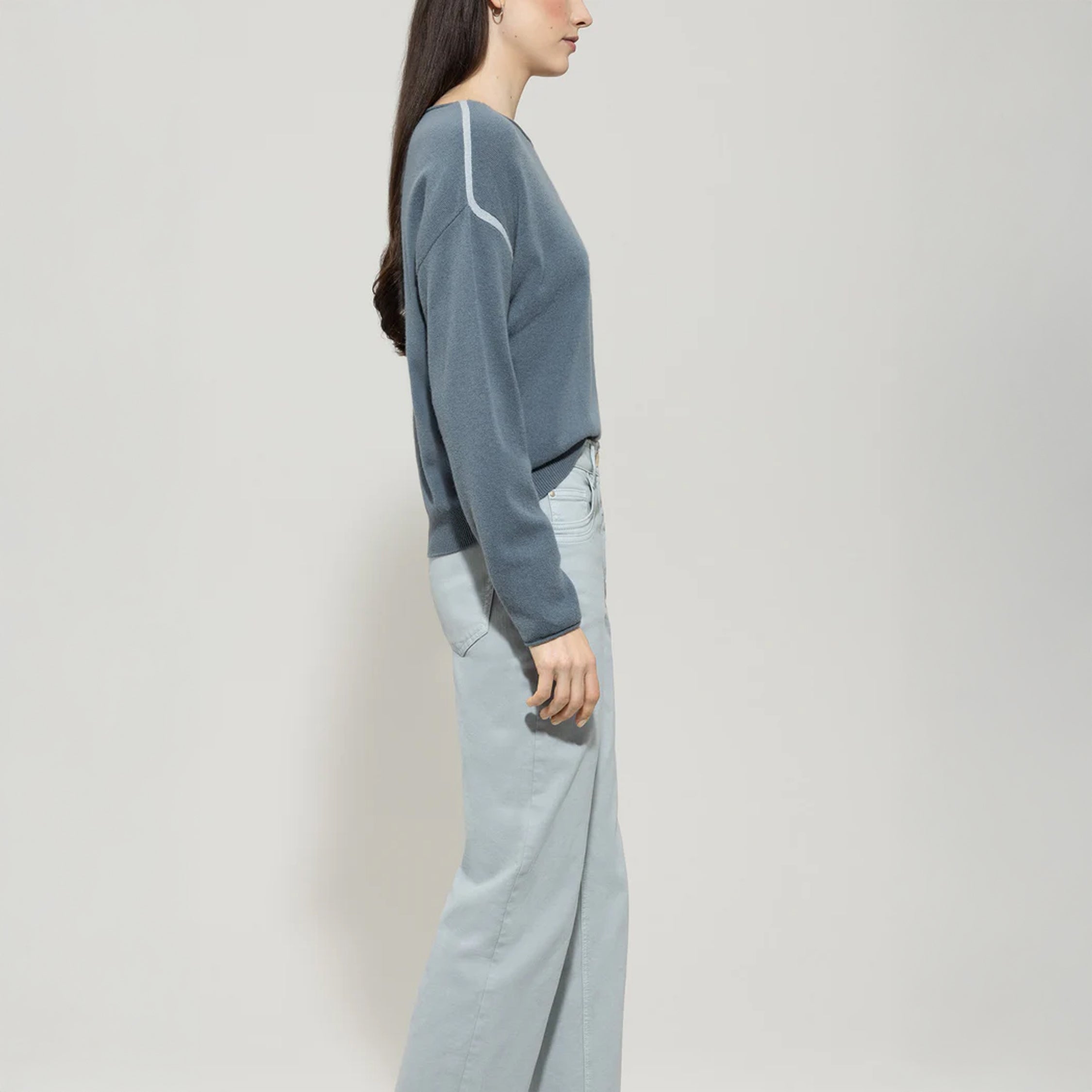 Cashmere Blend Seam Detail Knit - Greyish Blue