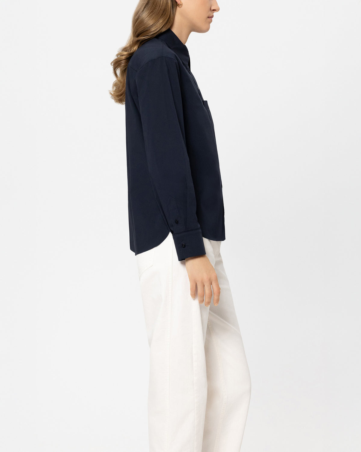 Cashmere/Silk Polo Shirt With Removable Collar - Smoky Blue