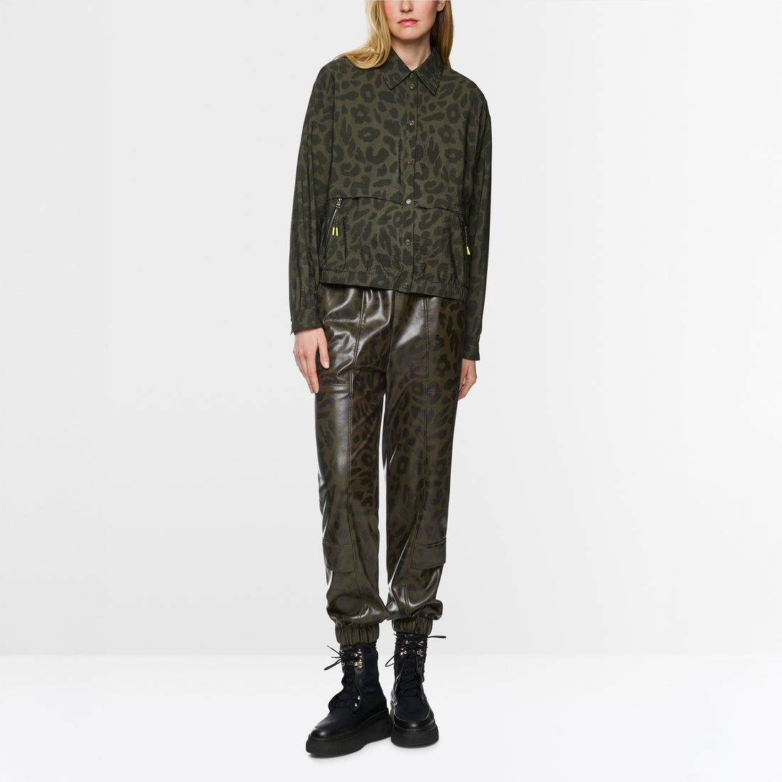 Casual Animal Print Sports Jacket - Olive Drab