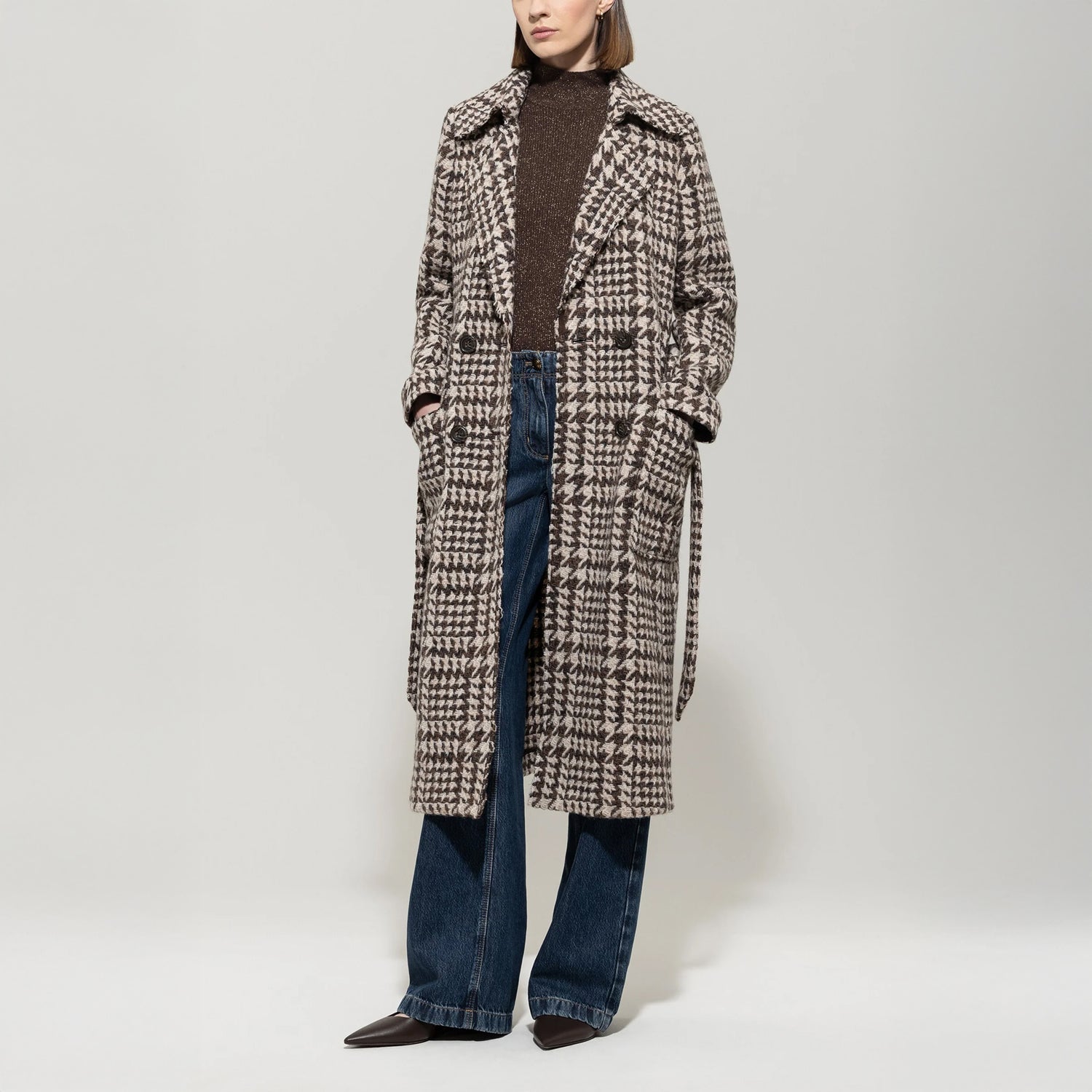Check Coat - Brown