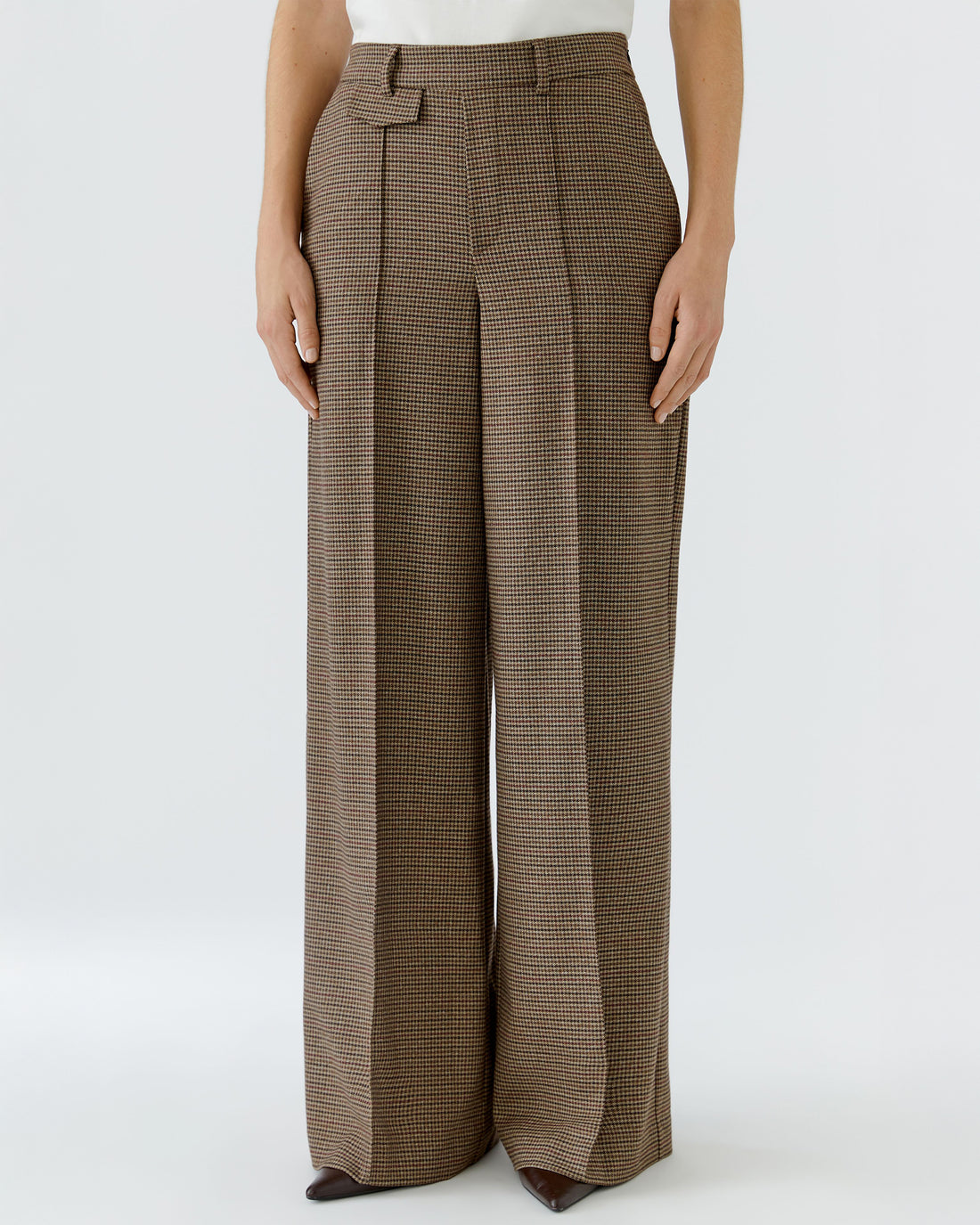Check Wide Leg Trousers - Brown
