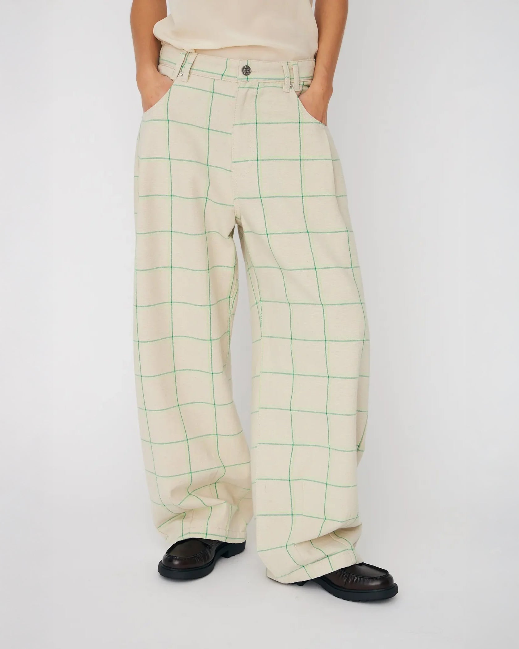 Checked Baggy Pants - Creme Check