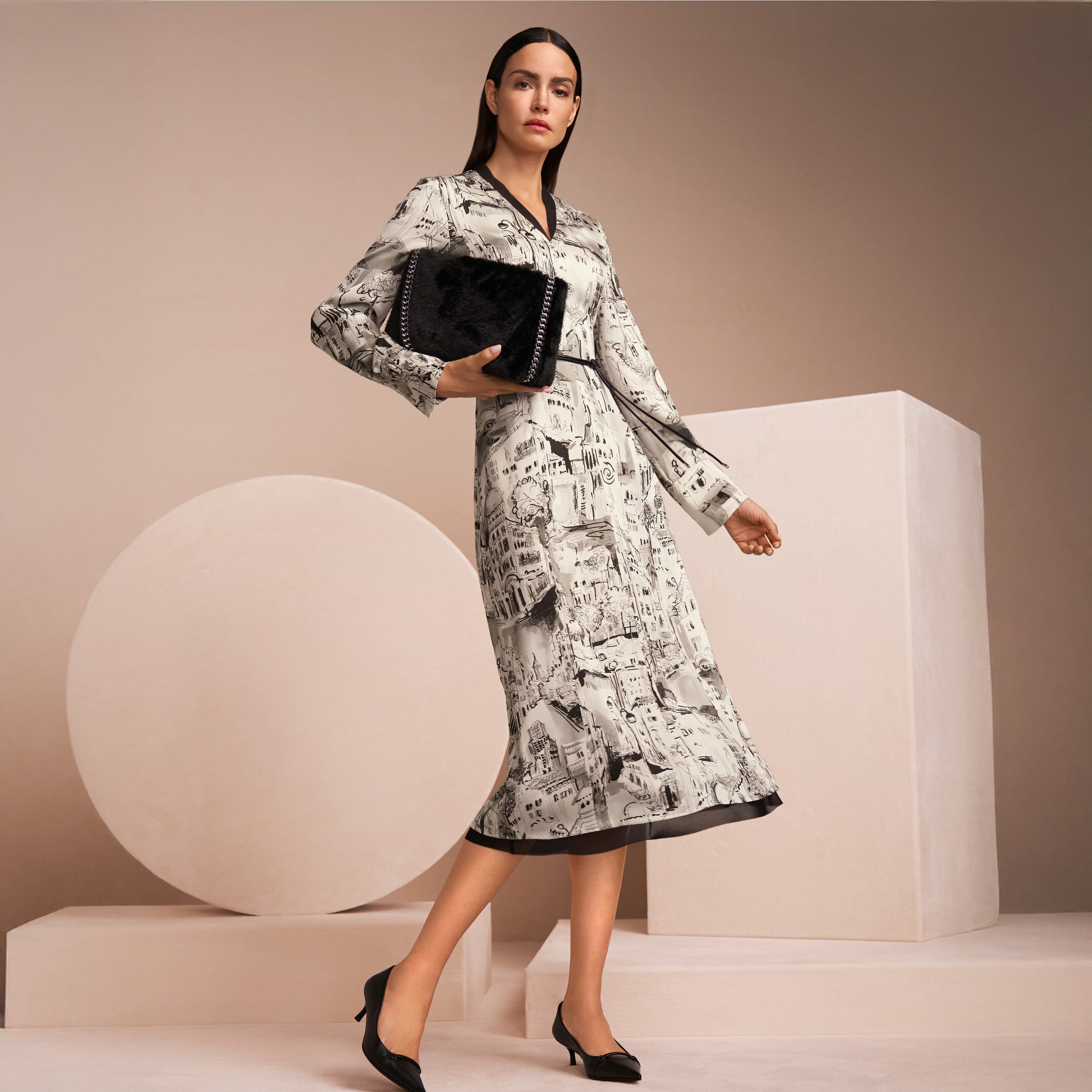 City Art Print Long Dress - Smoke