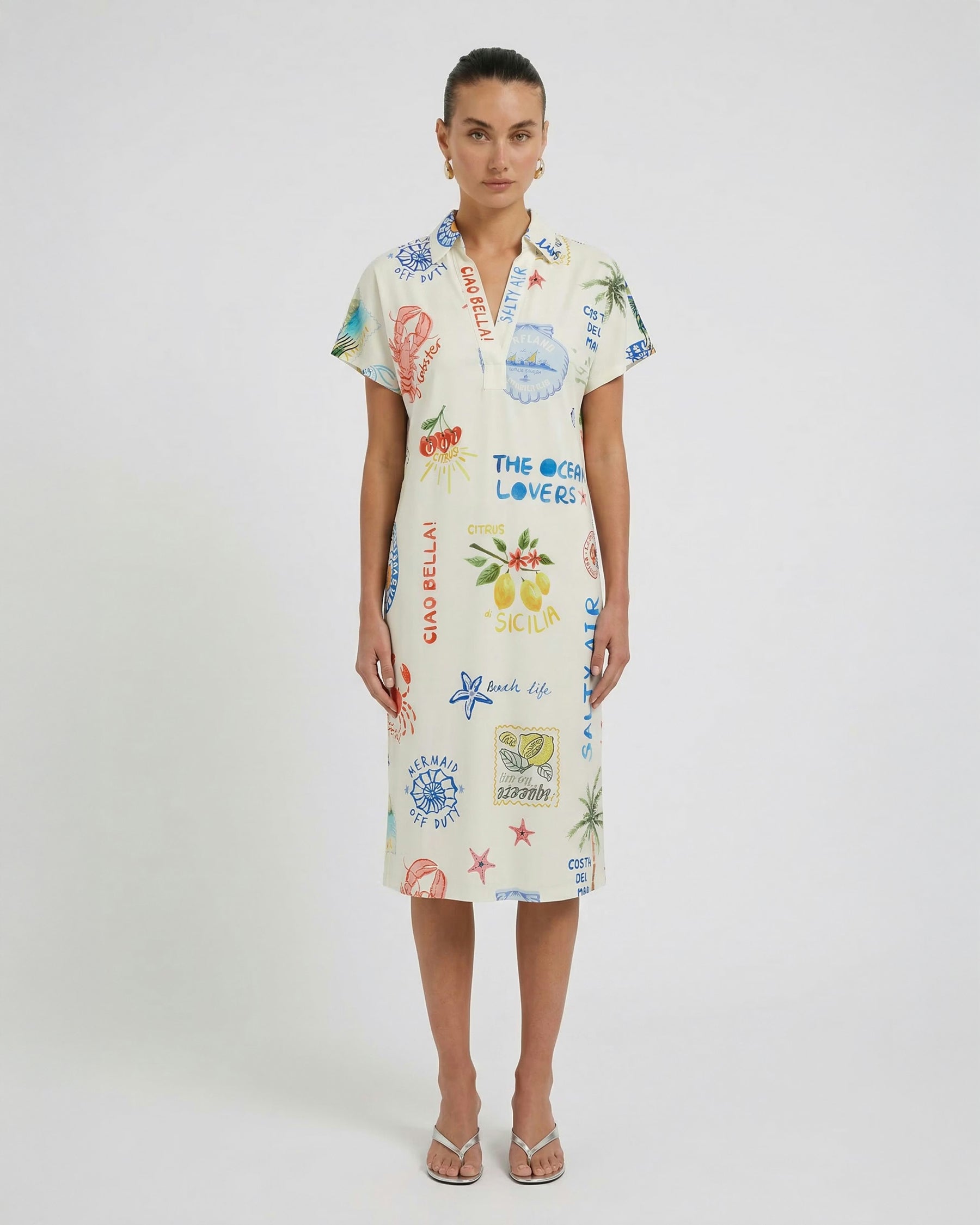 Collared Printed Dress - Multi