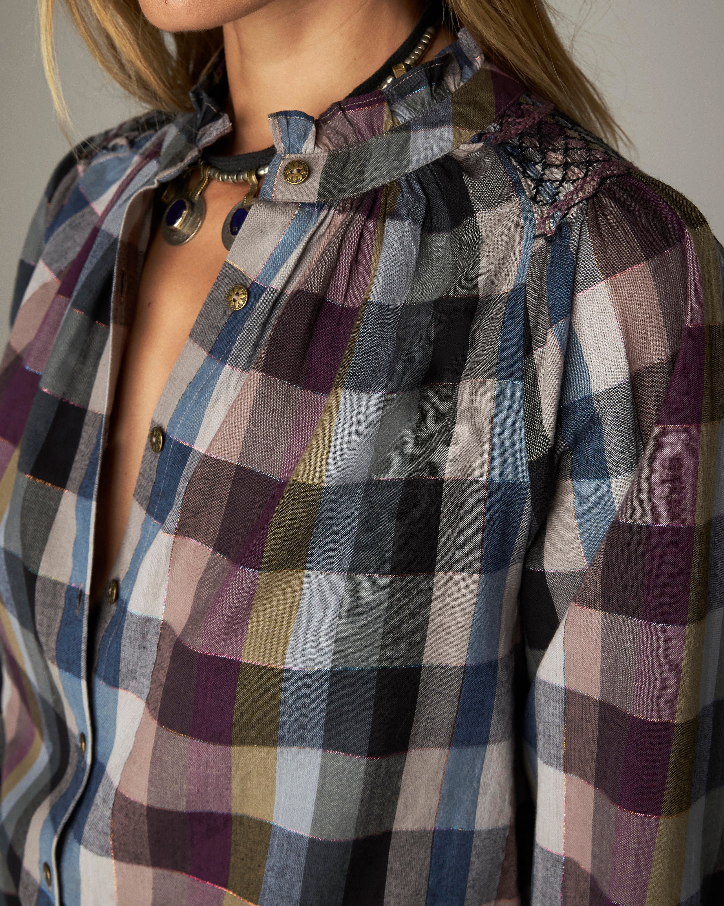 Cosmic Trail Mary Check Shirt - Plum