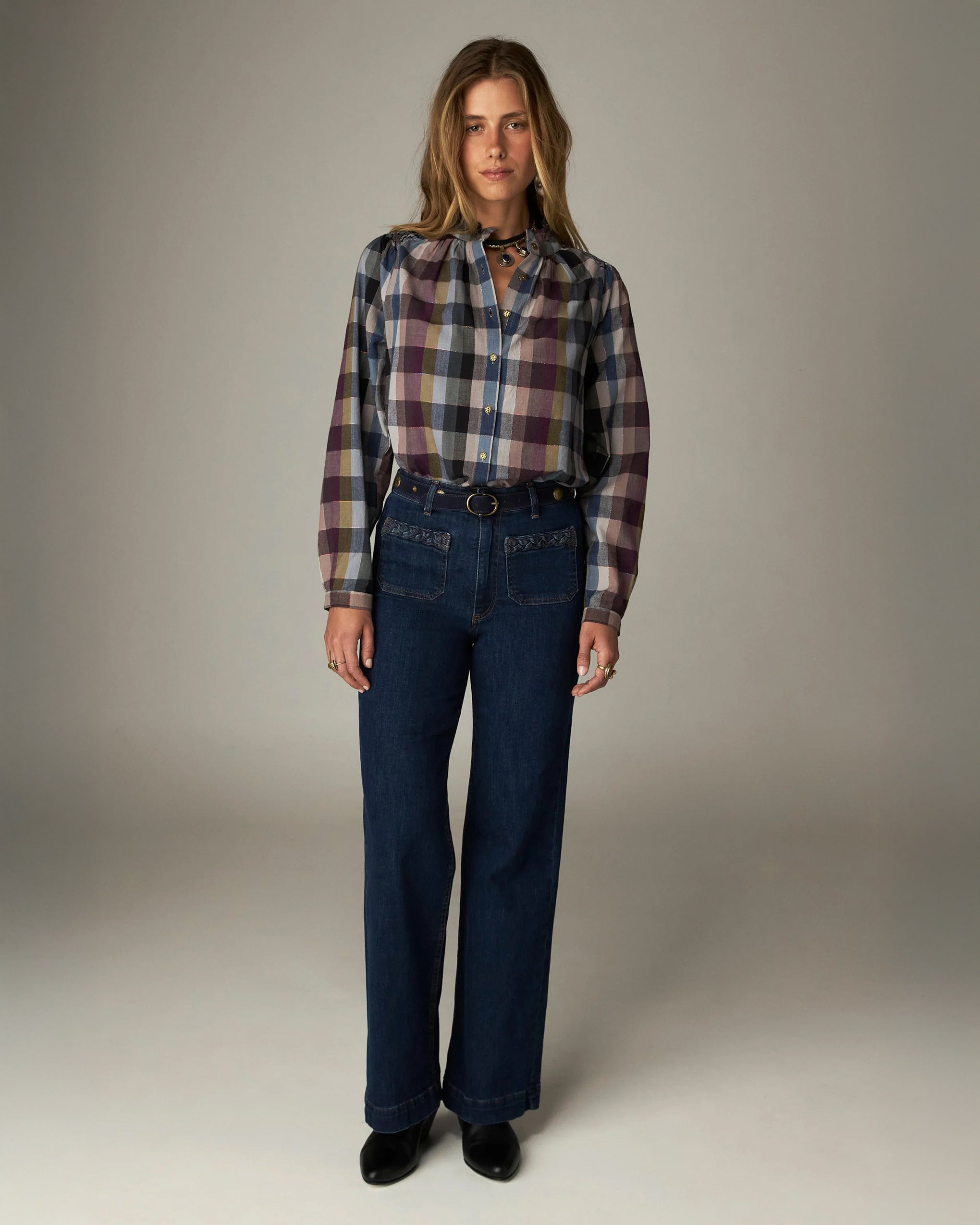 Cosmic Trail Mary Check Shirt - Plum