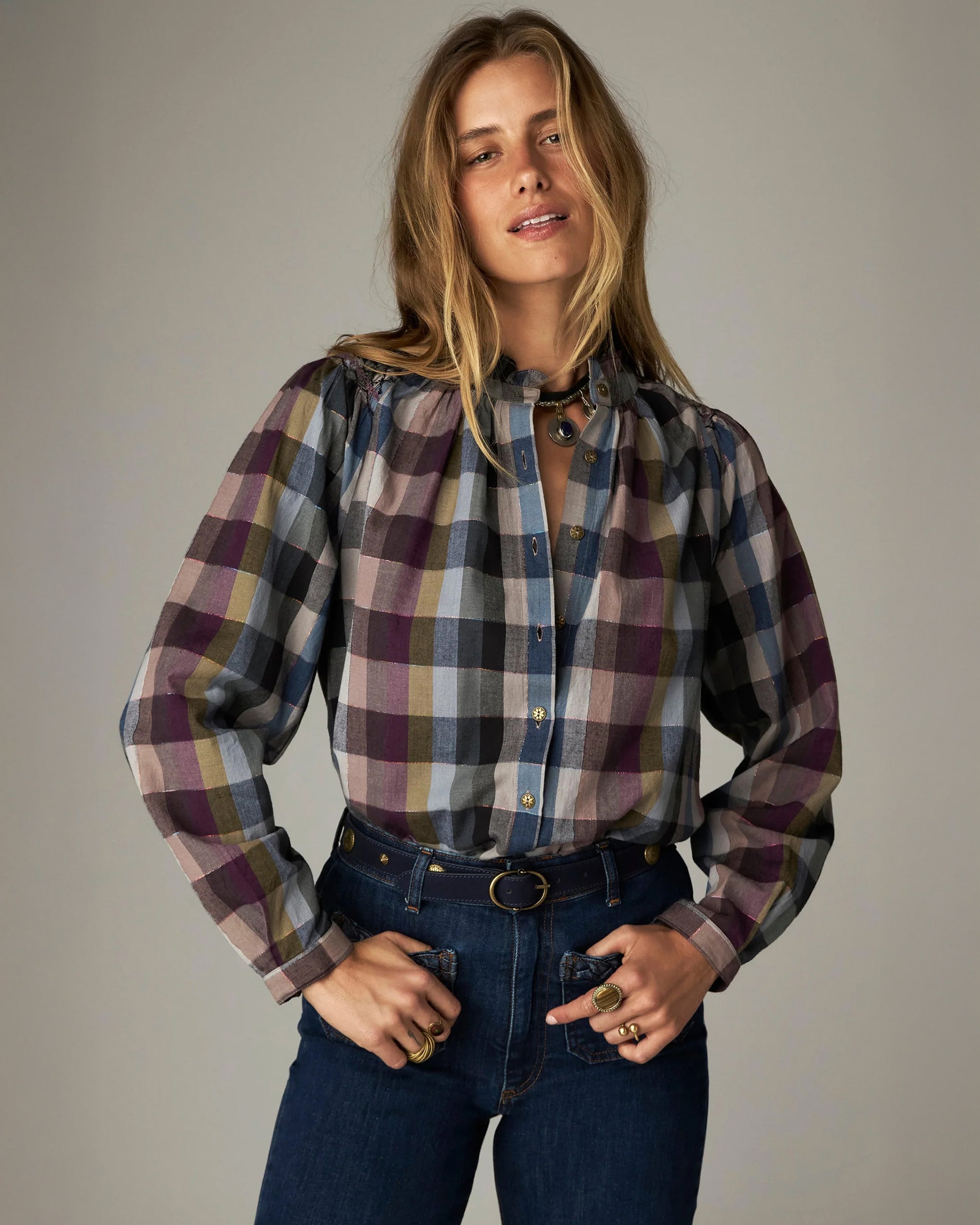 Cosmic Trail Mary Check Shirt - Plum
