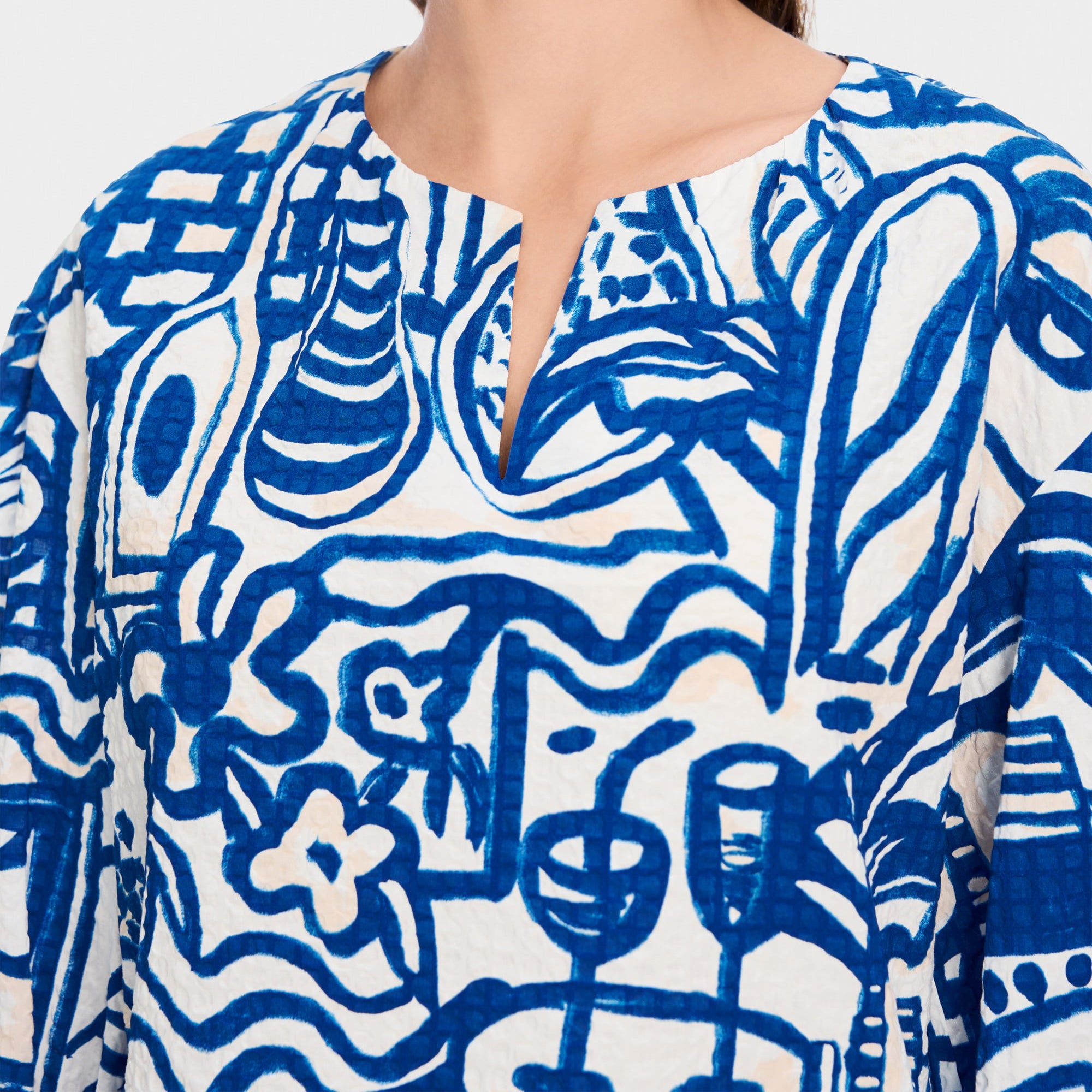 Cotton Print Top - Vivid Blue