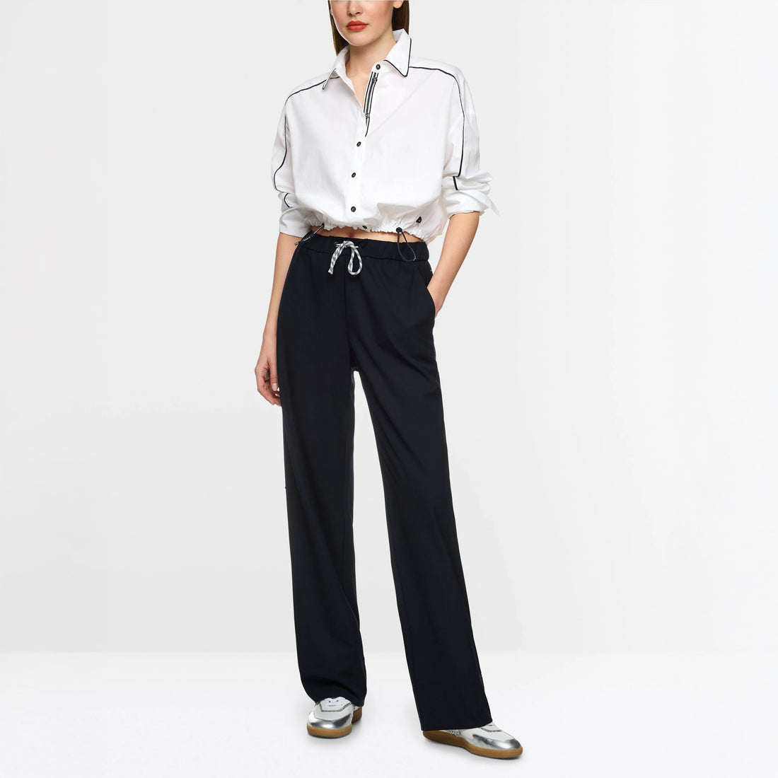 Cropped Piped Cotton Shirt - White