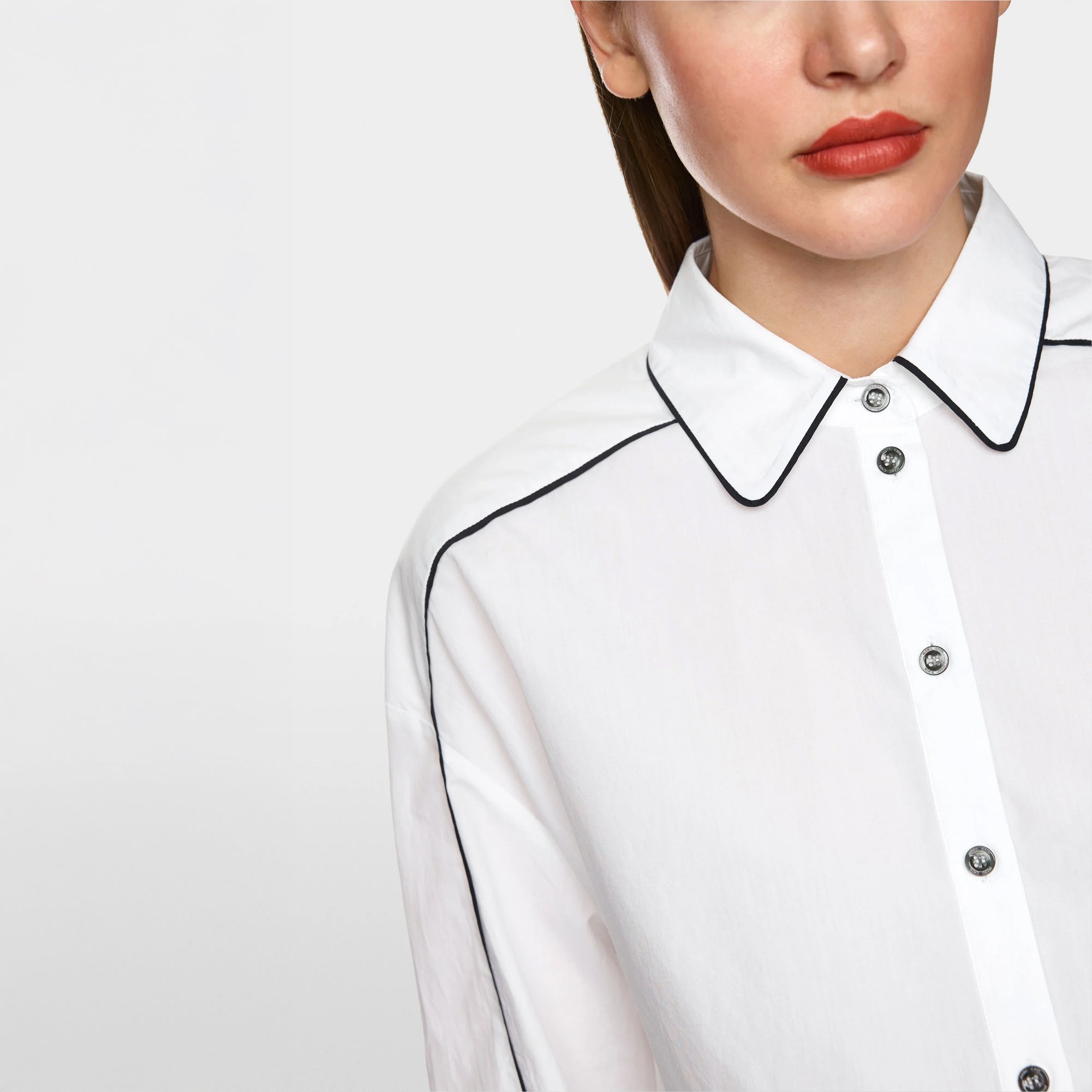 Cropped Piped Cotton Shirt - White