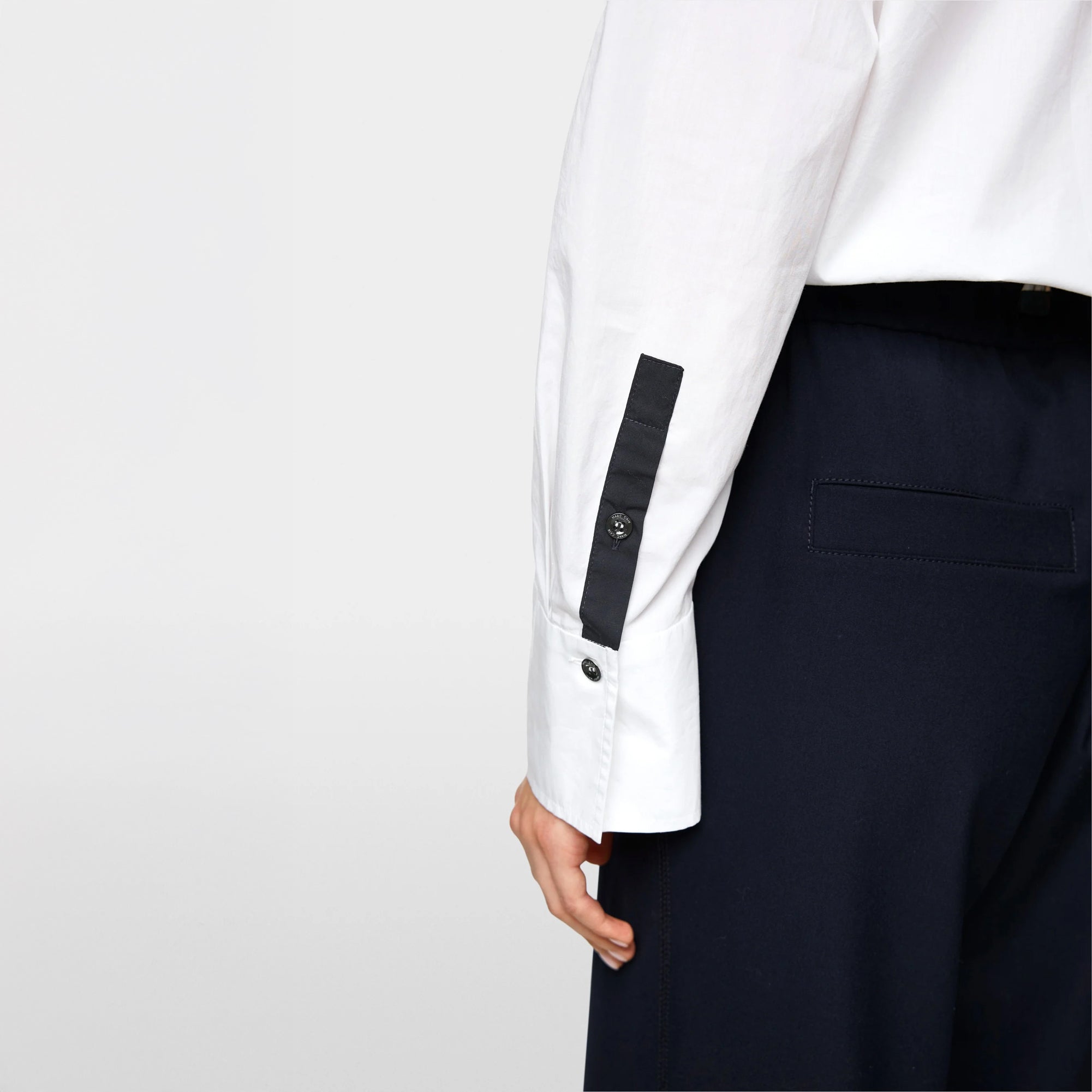 Cropped Piped Cotton Shirt - White