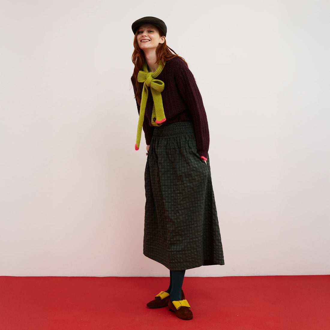 Cute Check Skirt - Khaki