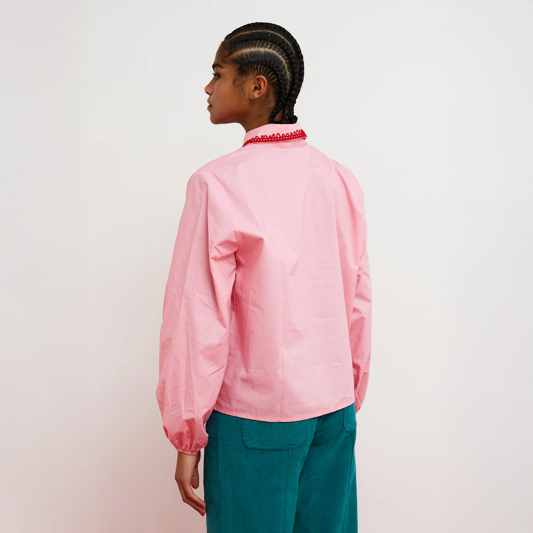 Fun Embroidered Collar Shirt - Pink