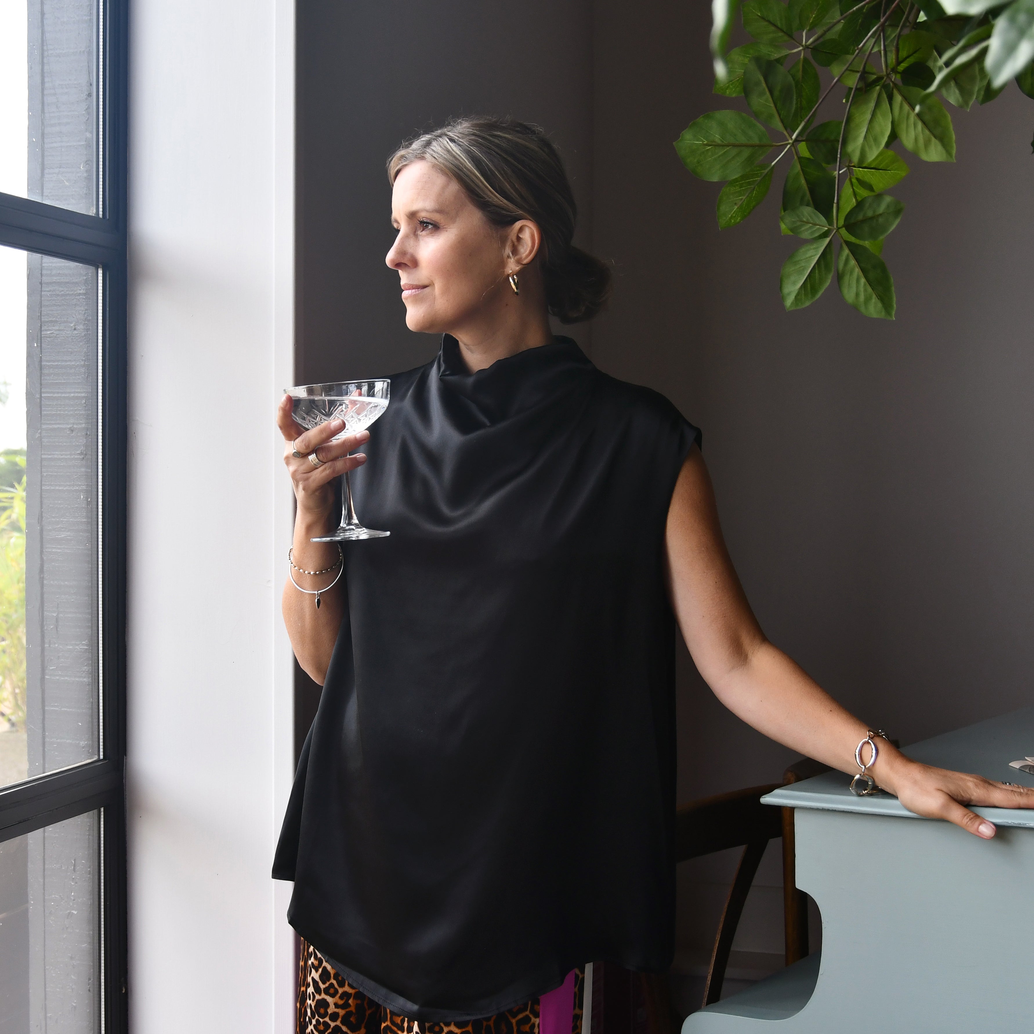 Kathleen Cowl Neck Top - Black