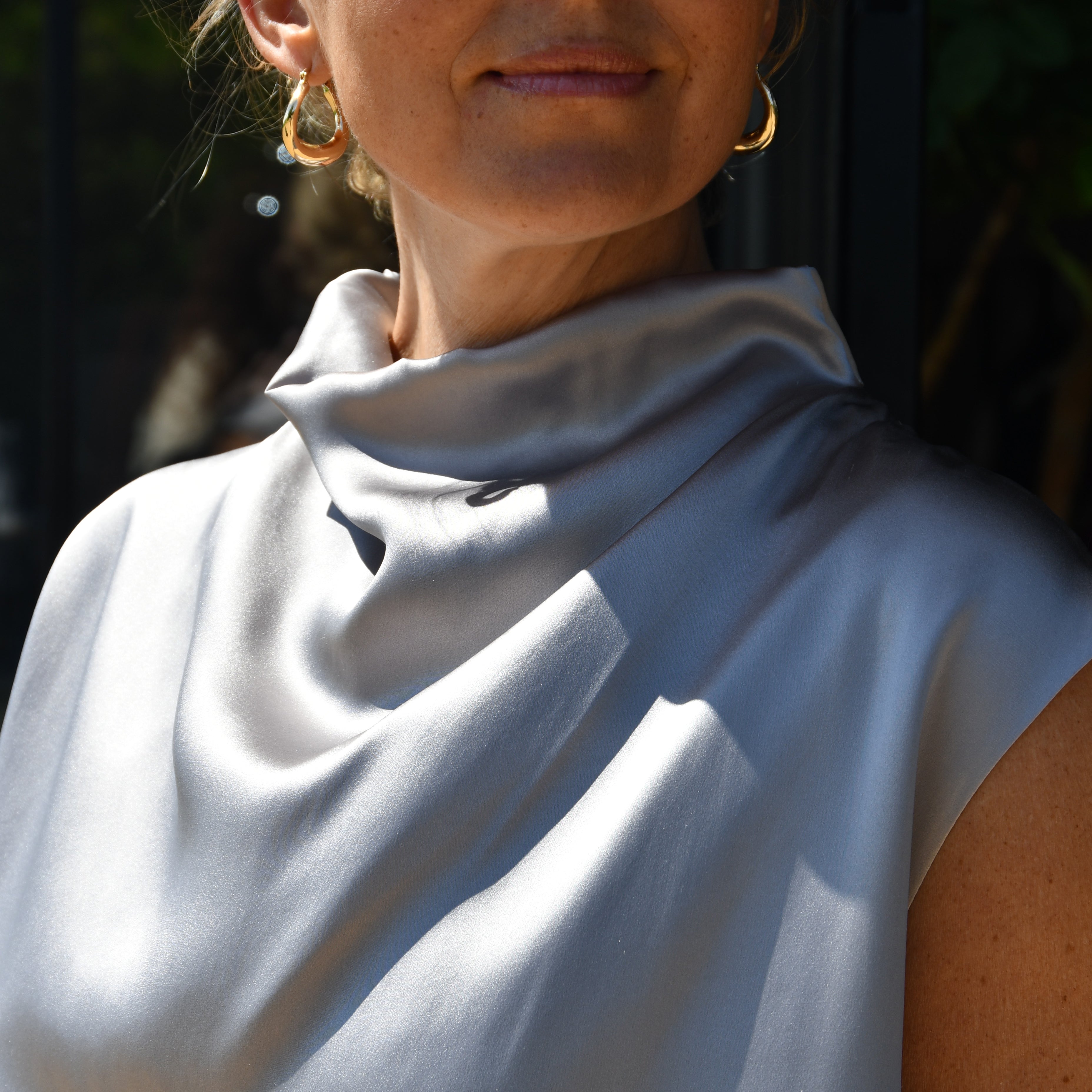Kathleen Cowl Neck Top - Light Grey