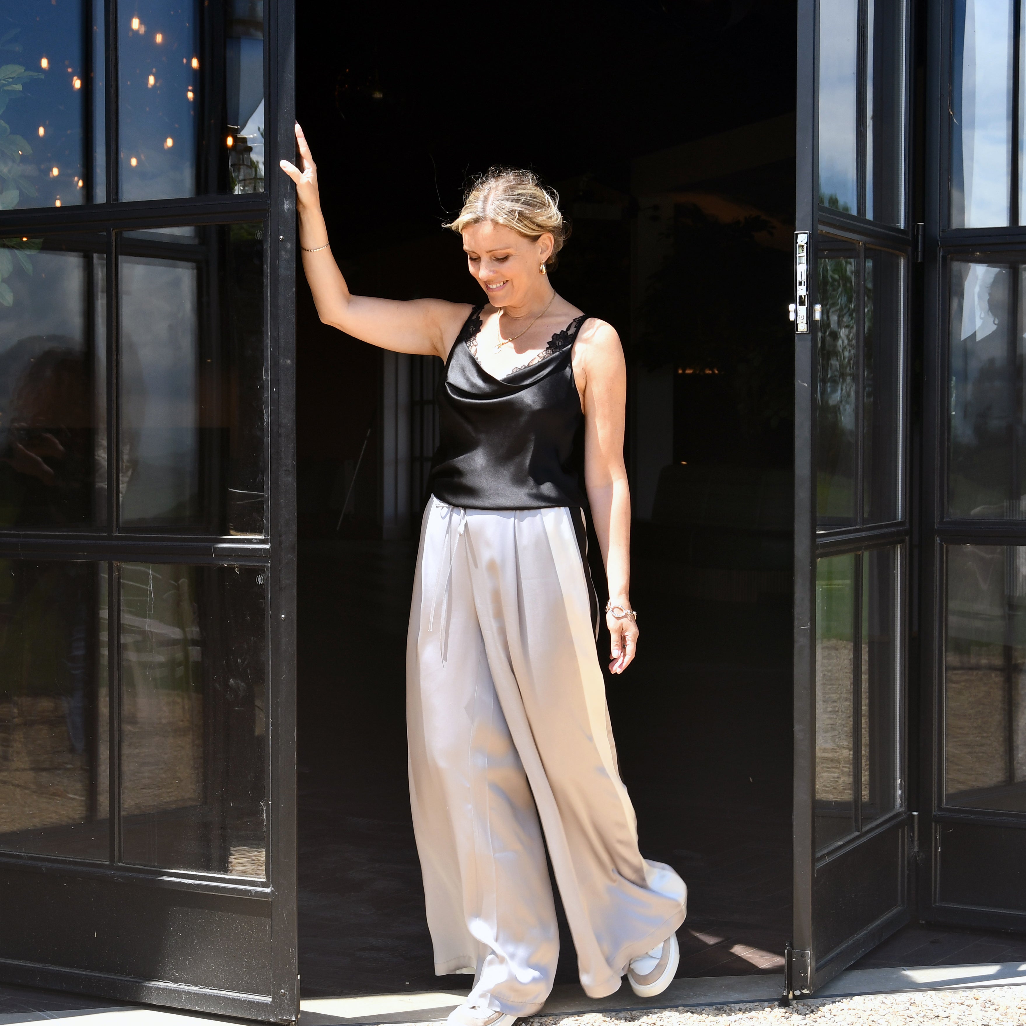 Silk Stripe Trousers | Paris - Grey