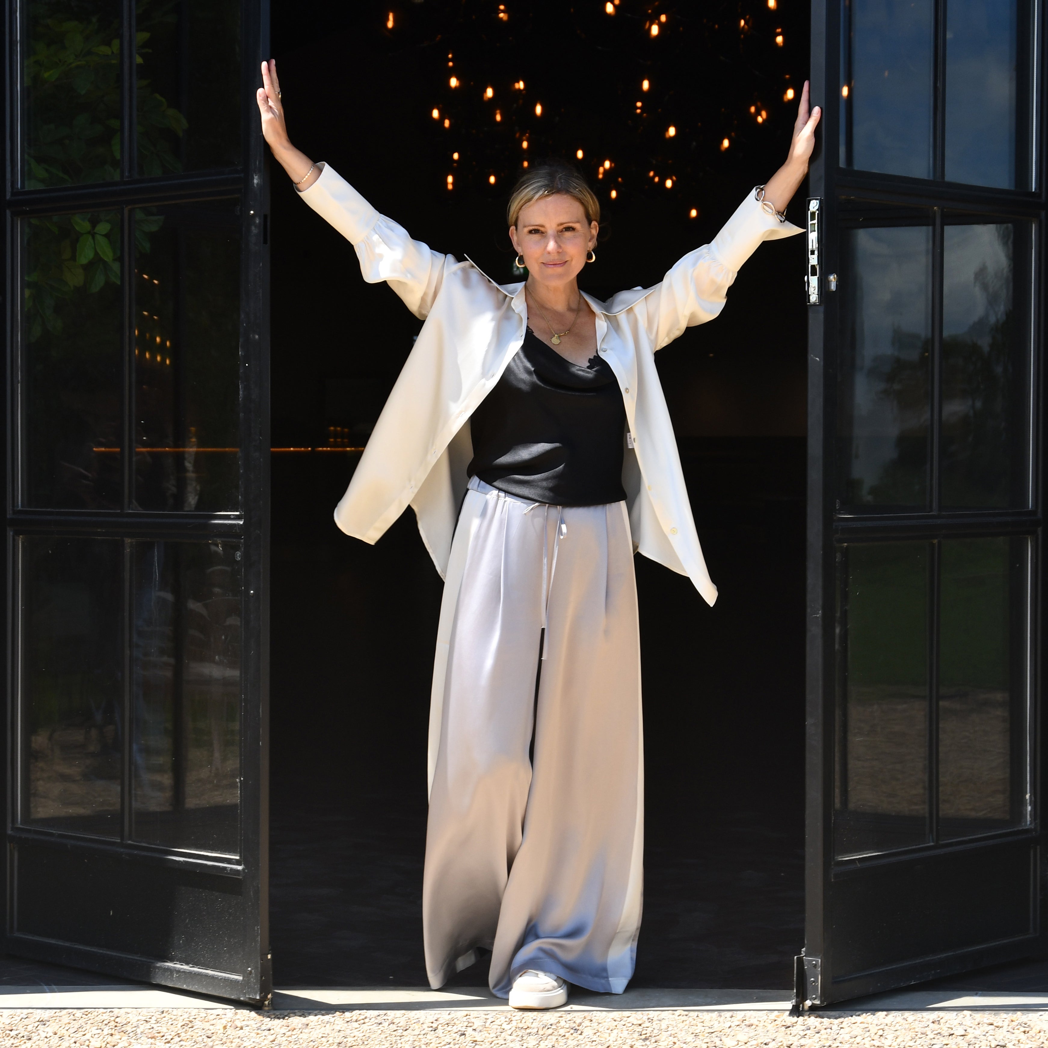 Silk Stripe Trousers | Paris - Grey